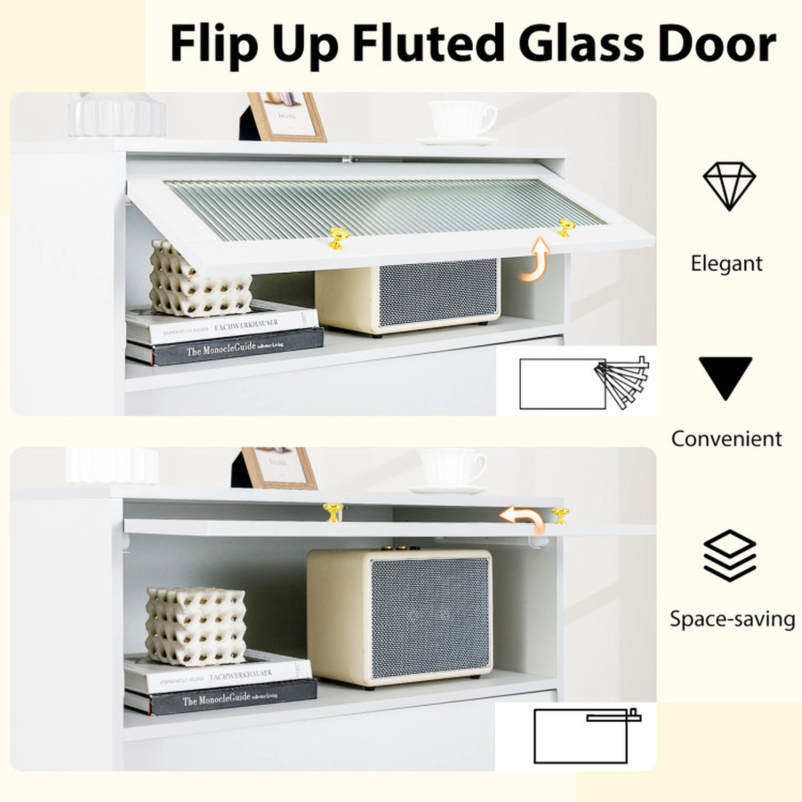 SUGIFT 44.5-in 4-Drawer Modern Accent Storage Cabinet with Fluted Glass Door for Bedroom and Entryway