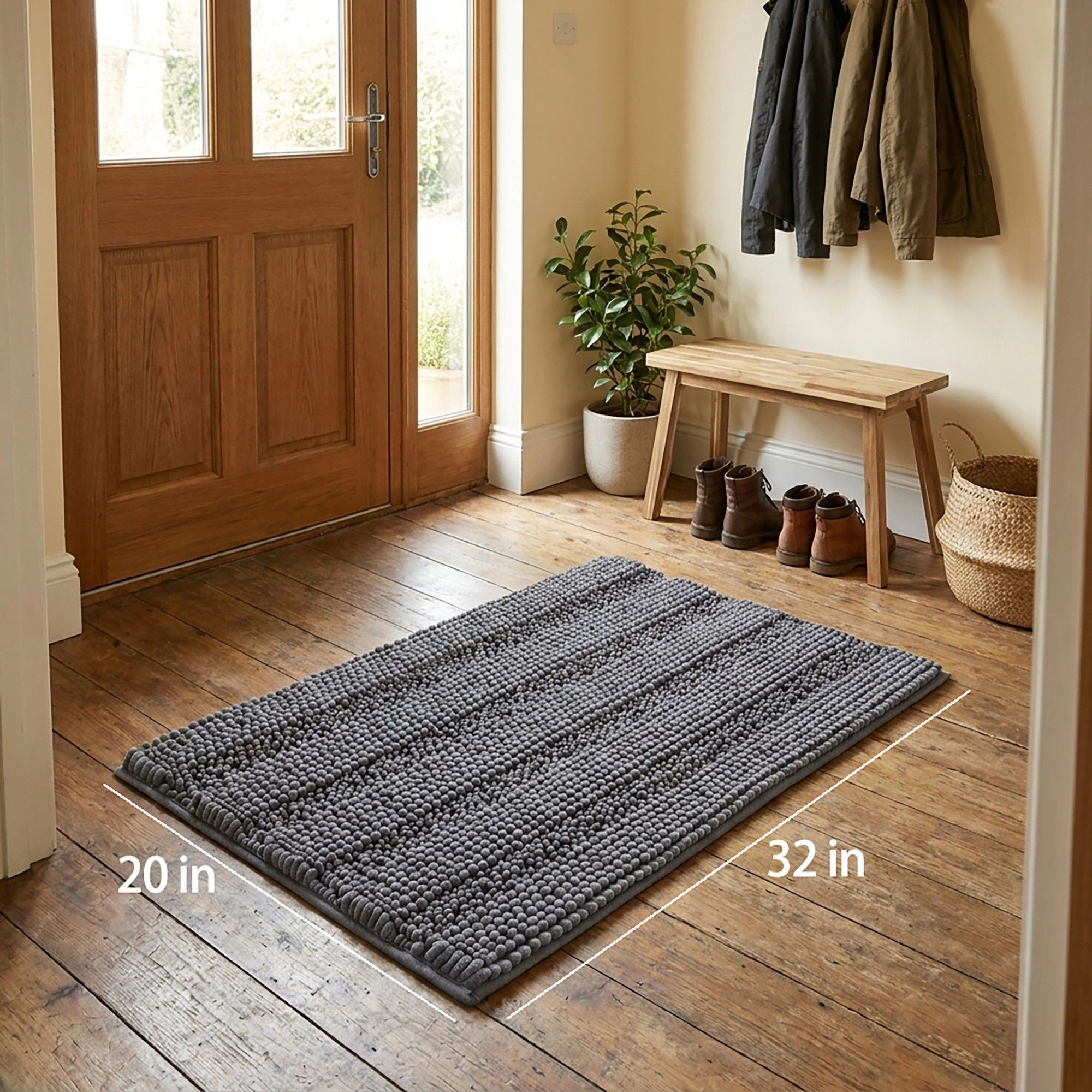 Alilang Unisex Chenille Bath Mat with Plush Noodle Texture and Non Slip Backing