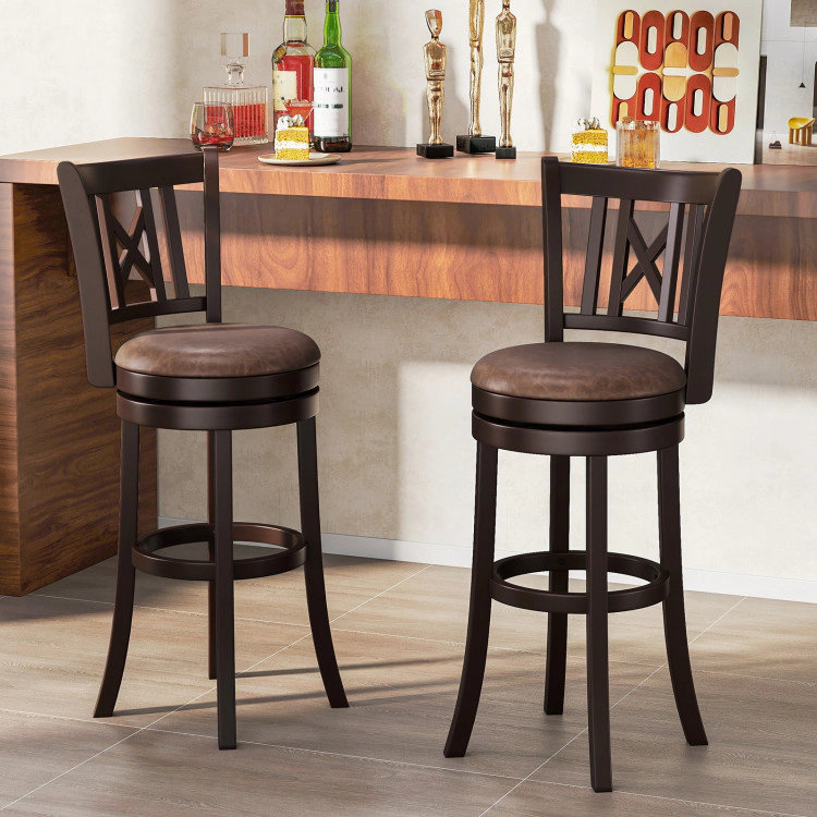 Hivvago Set Of 2 Bar Stools Swivel Bar Chairs With Footrest And Hollowed Backrest