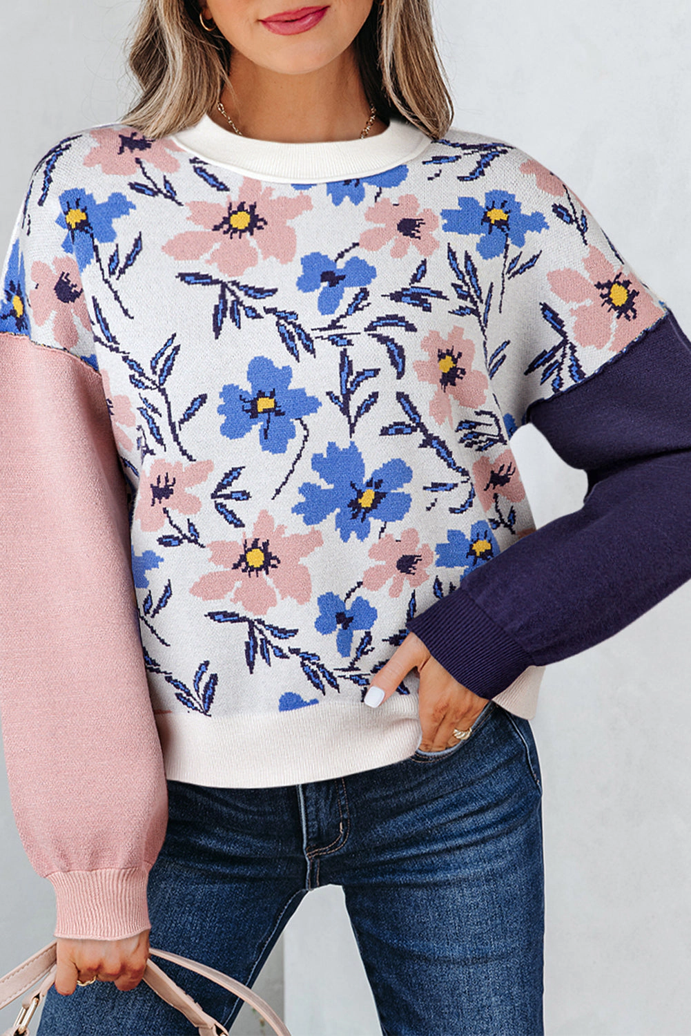 Threaded Pear Women's Lumivita Colorblock Sleeve Patchwork Sweater