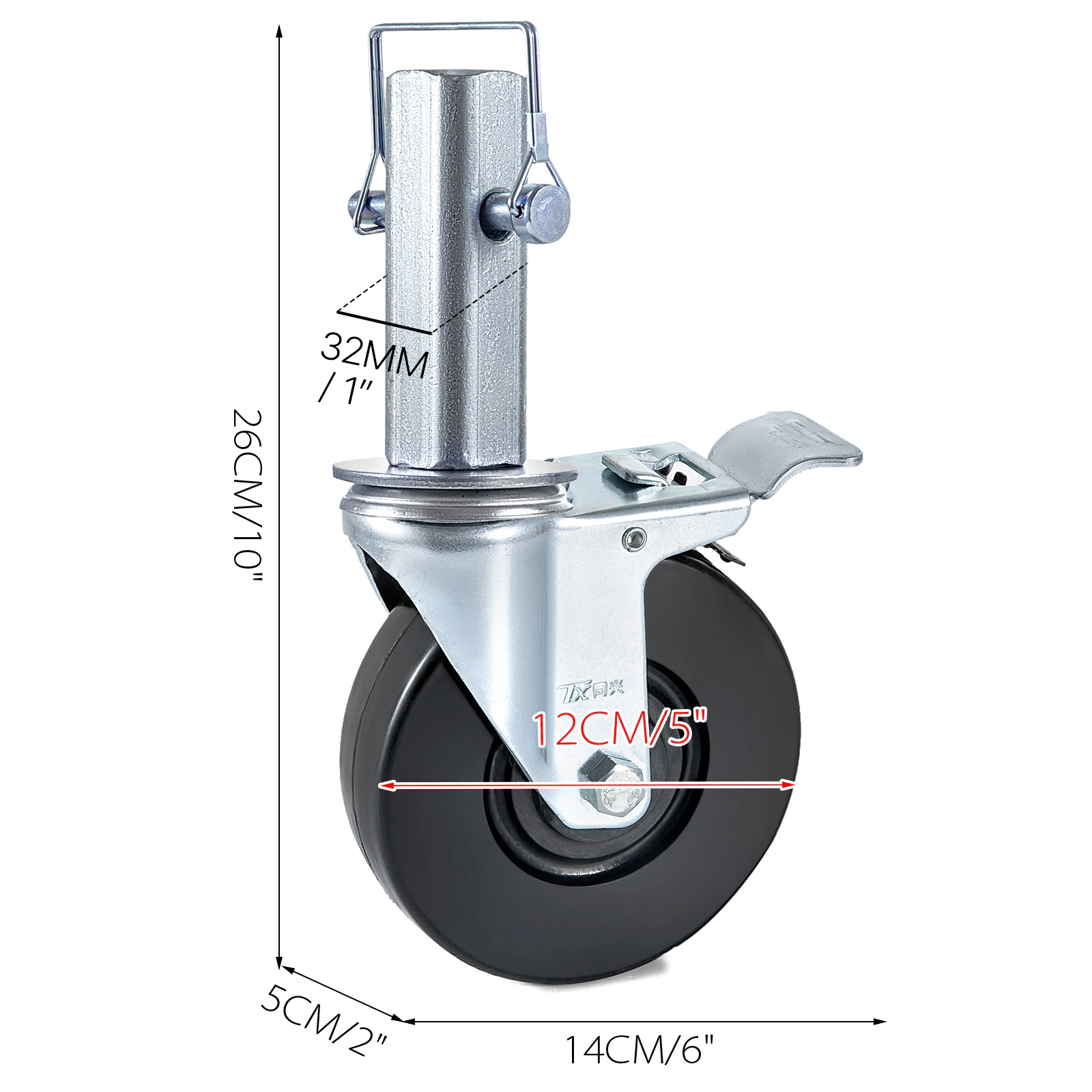 HONGGE Scaffolding Wheels 8\" Scaffolding Casters Heavy Duty Per Set Locking Stem Casters with Brake Polyurethane