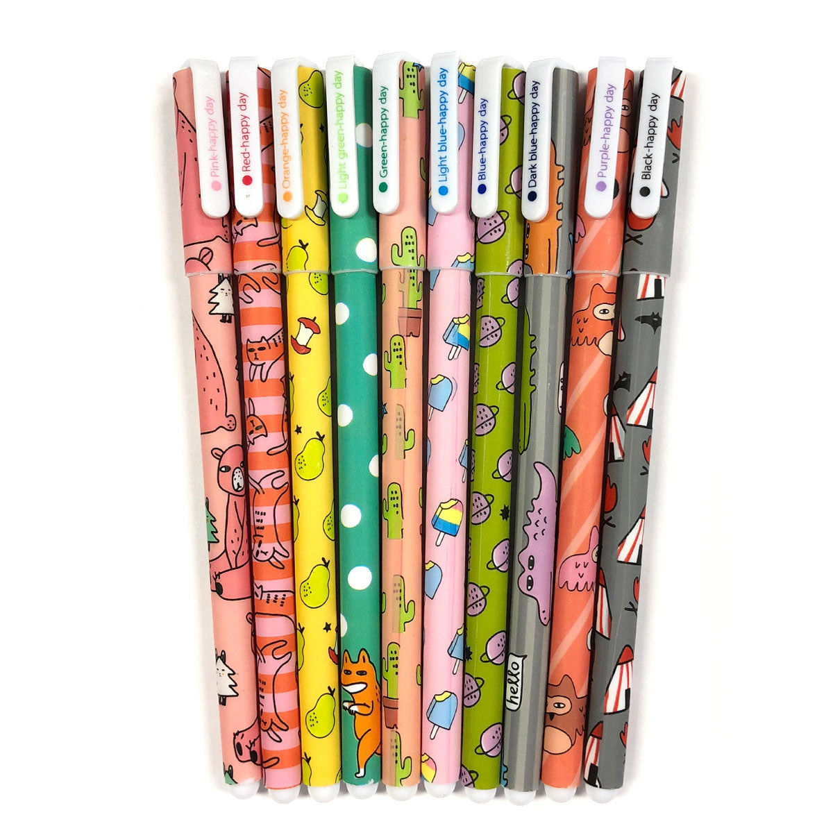 Wrapables Cute Novelty Gel Ink Pens, 0.5mm Fine Point, Cartoon Animal Multicolor Ink, Set of 10