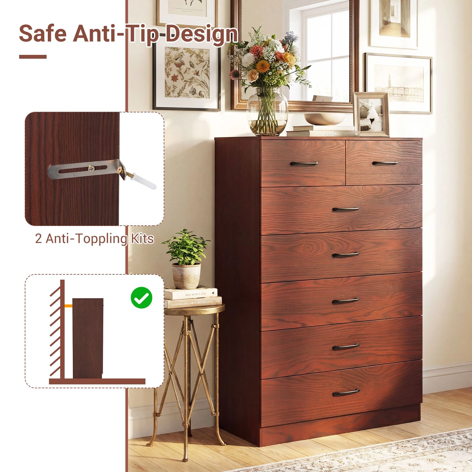 SlickBlue 7-Drawer Vertical Wood Storage Chest Dresser