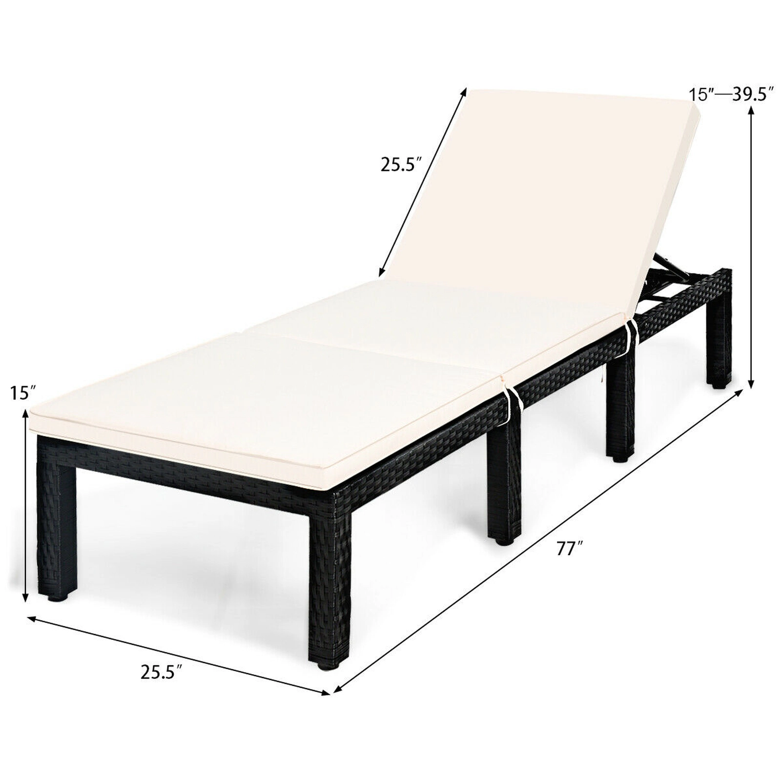 SUGIFT White Cushioned Height Adjustable Backrest 355-lb PE Wicker Patio Rattan Chaise Lounge