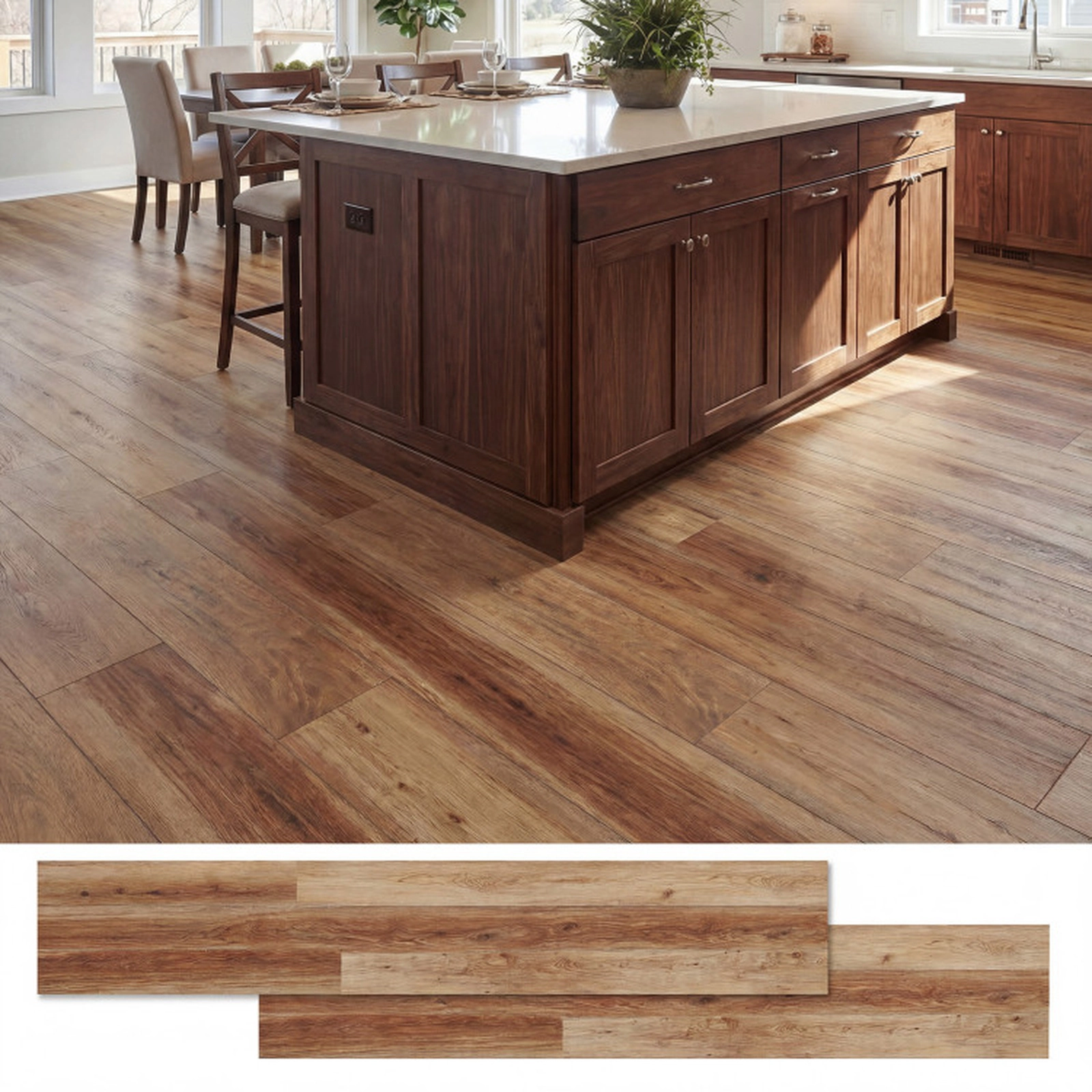 SUGIFT Rustic Brown Set of 2 Boxes 36-in Waterproof 3D Wood Grain Vinyl Plank Floor Tiles 72-sq ft