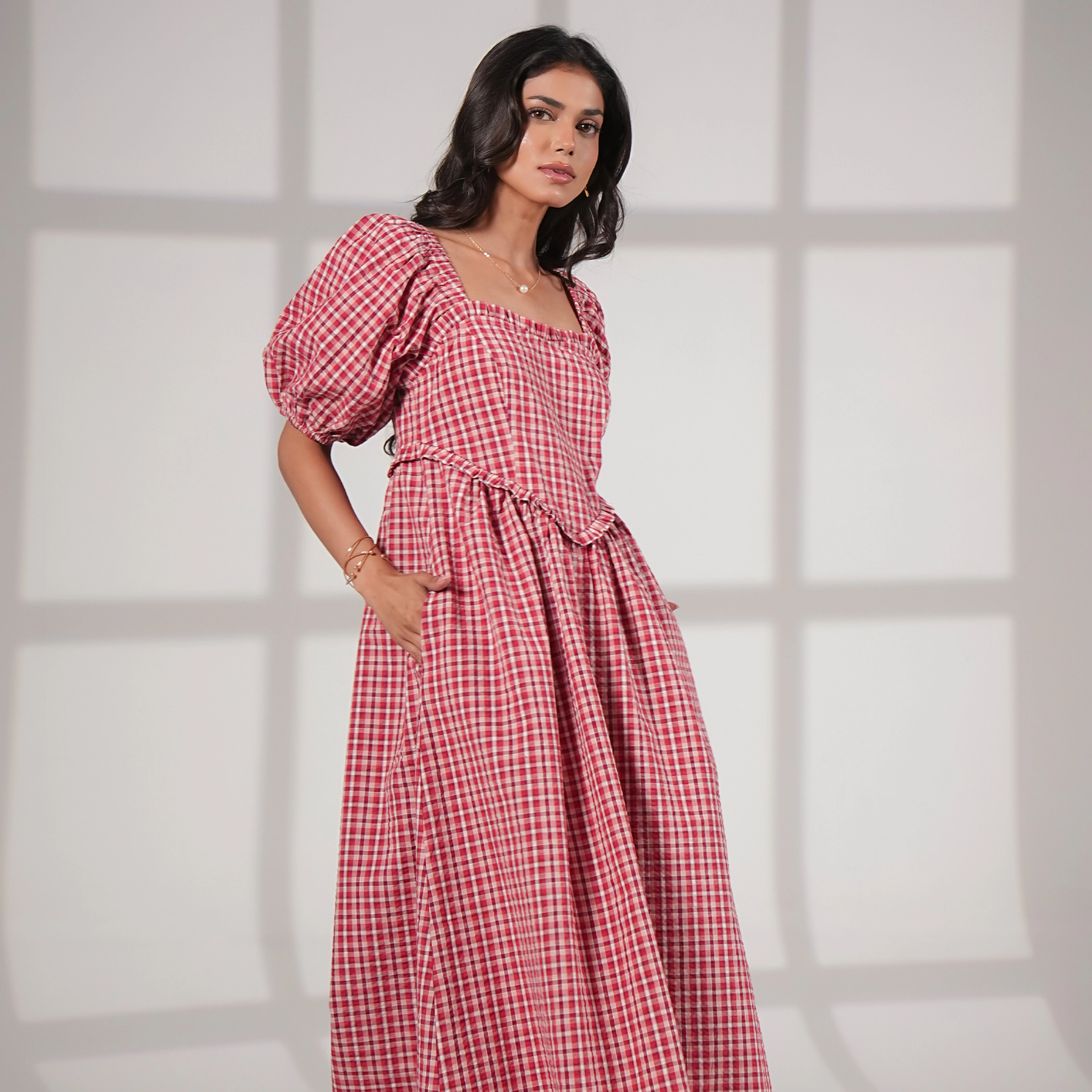 Rose & Nancy Women's Karri Heart Boddice Red Check Dress