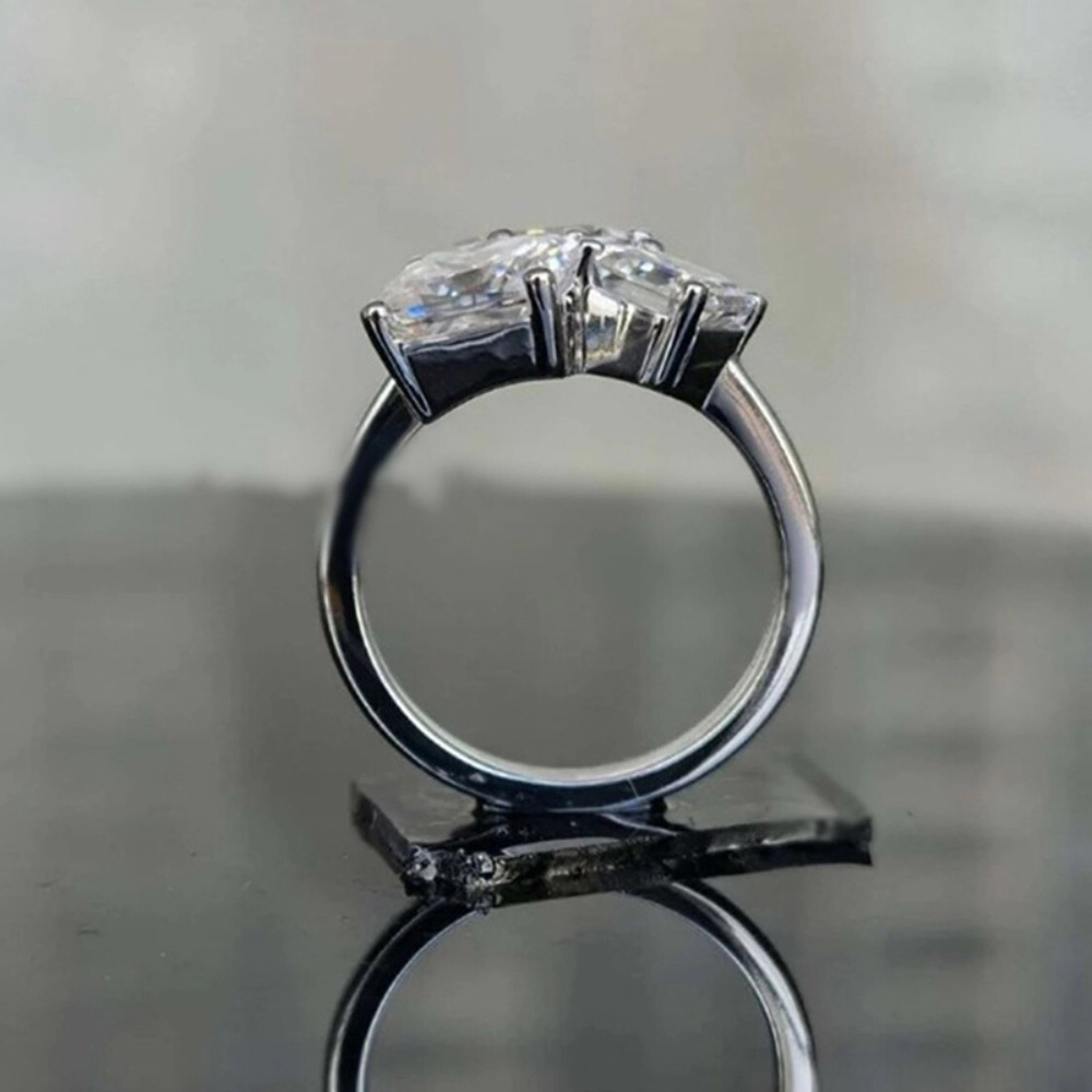 Wardrobe Whimsy Three Stone Mixed Cut Cubic Zirconia Engagement Ring for Women