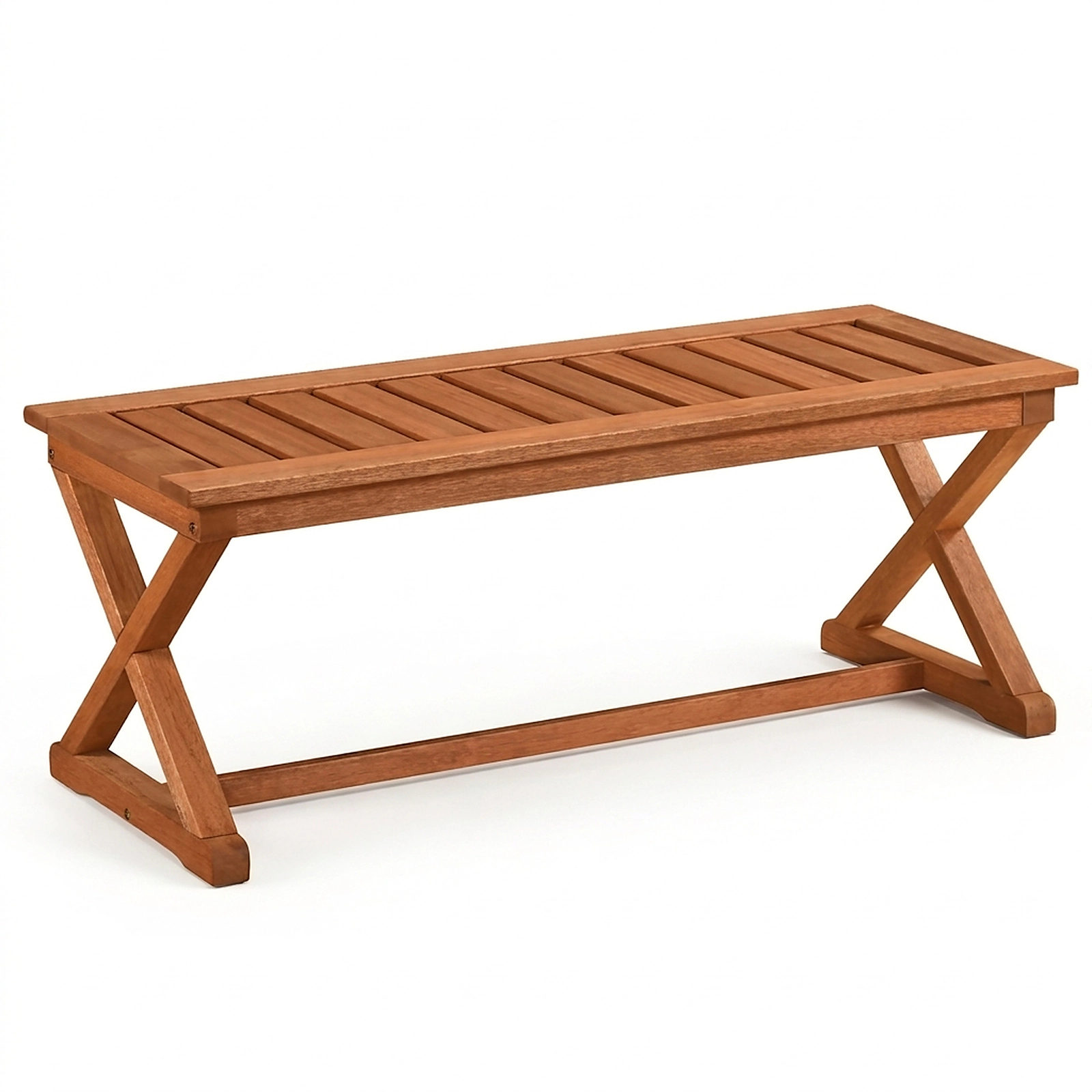 SUGIFT 44-In Teak-Finish Outdoor Wood Bench, 2-Person, 440-Lb Capacity
