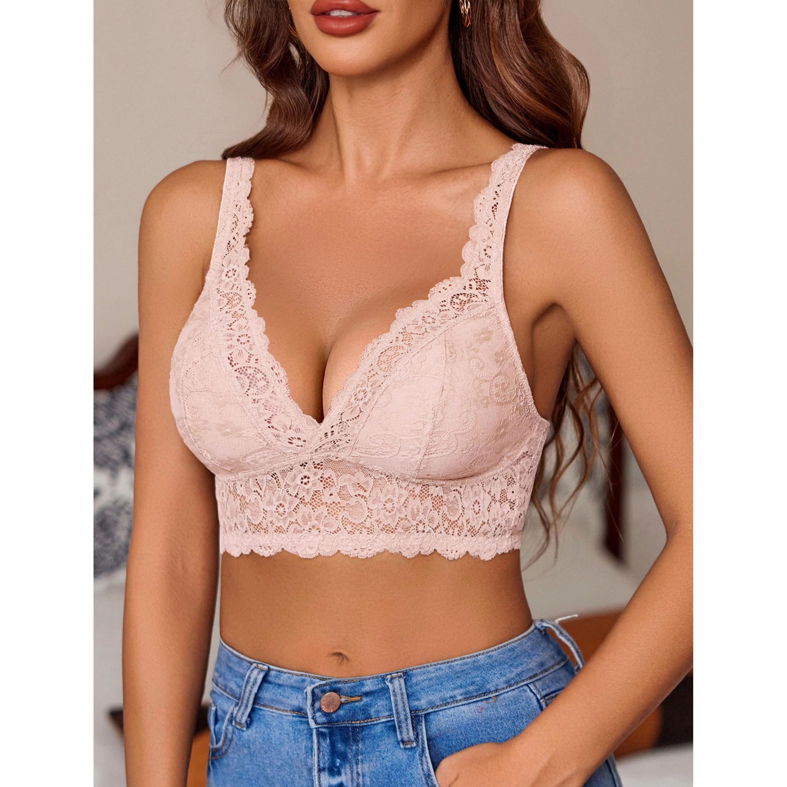 Avidlove Women's Lace V Neck Wireless Unlined Cami Bralette