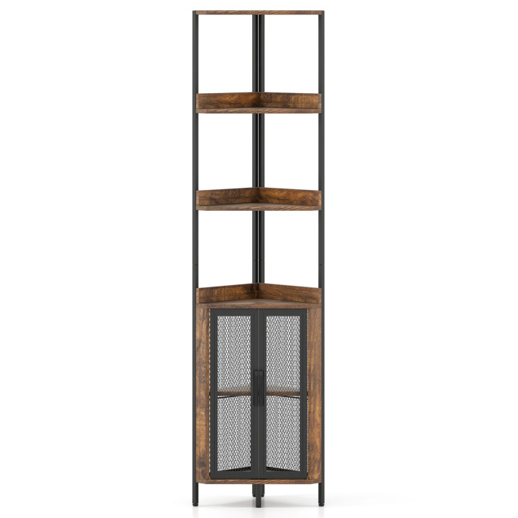 Hivvago 6-Tier Corner Shelf 67 Inches Tall Corner Bookshelf with Cabinet Industrial Bookcase