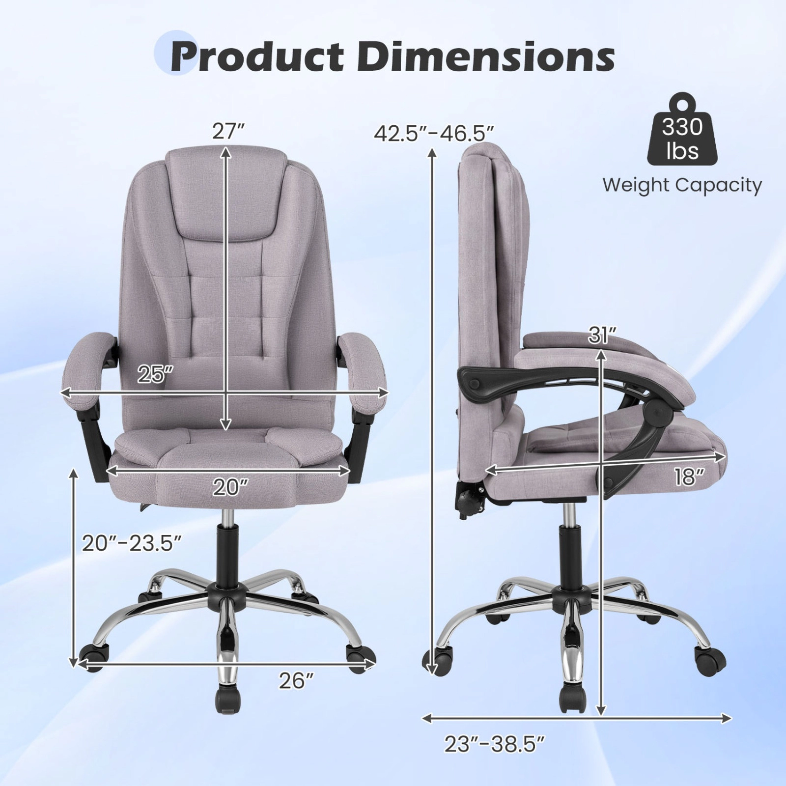 SUGIFT Gray Linkage Armrests and Linen Padded Seat Big High Back Executive Chair