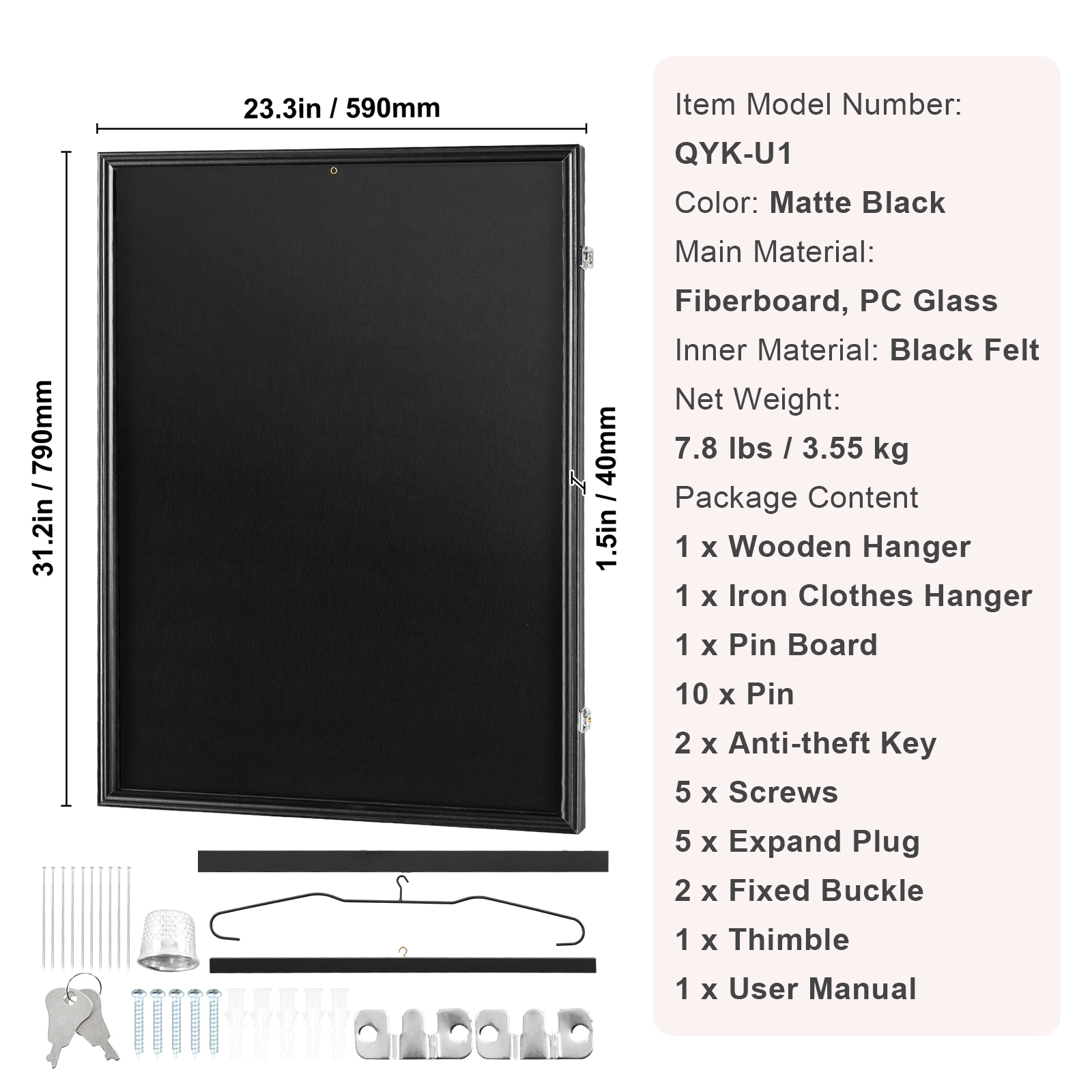 HONGGE Jersey Display Frame Case Large Lockable Sport Jersey Shadow Box with 98% UV Protection PC Glass and Hangers for
