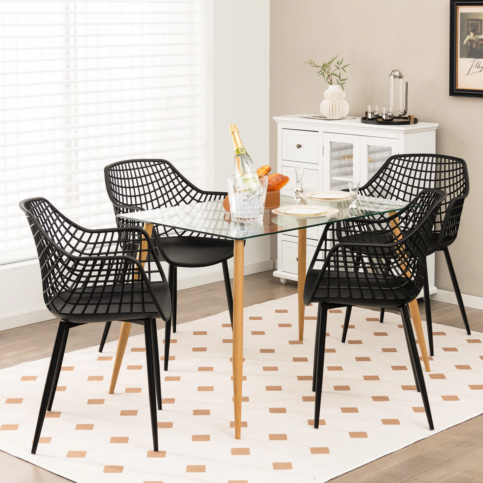 LJG Set of 4 Heavy Duty Modern Dining Chair with Airy Hollow Backrest