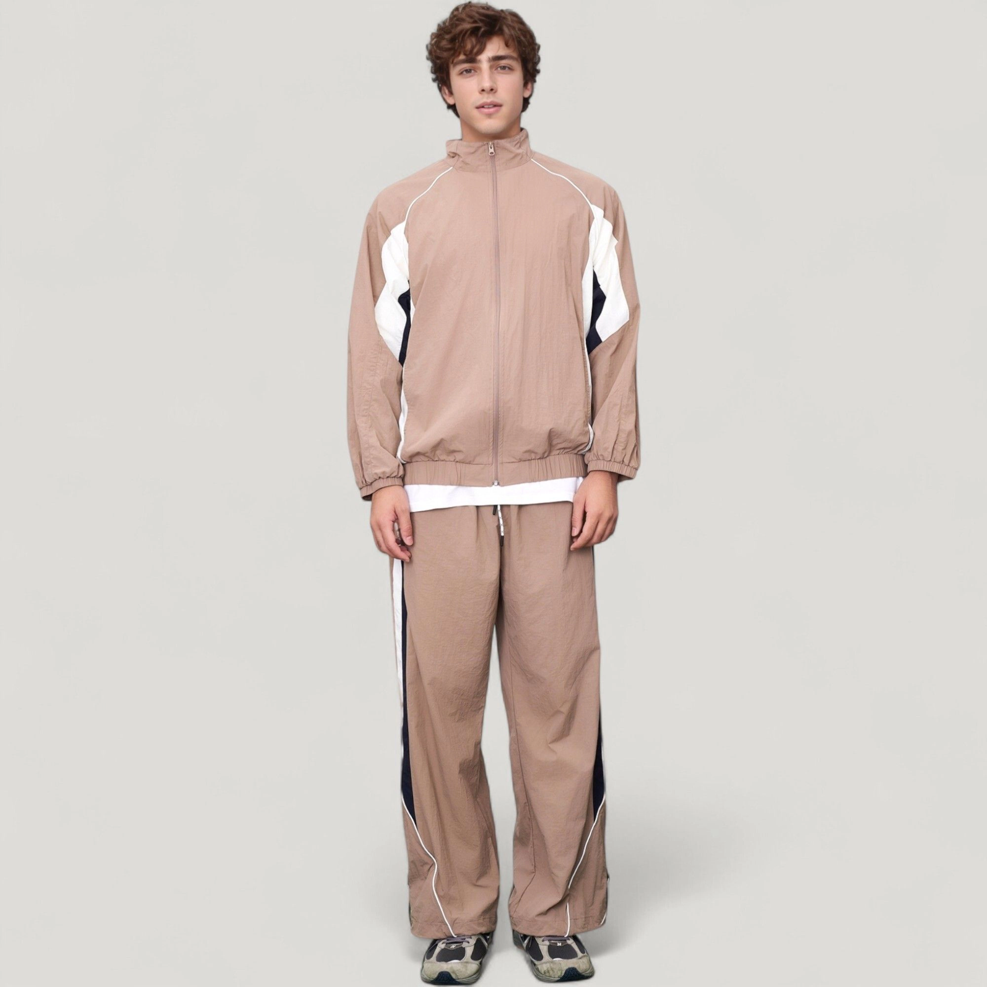 Anna-Kaci Men's Full Zip Colorblock Track Jacket with Elastic Hem and Stand Collar