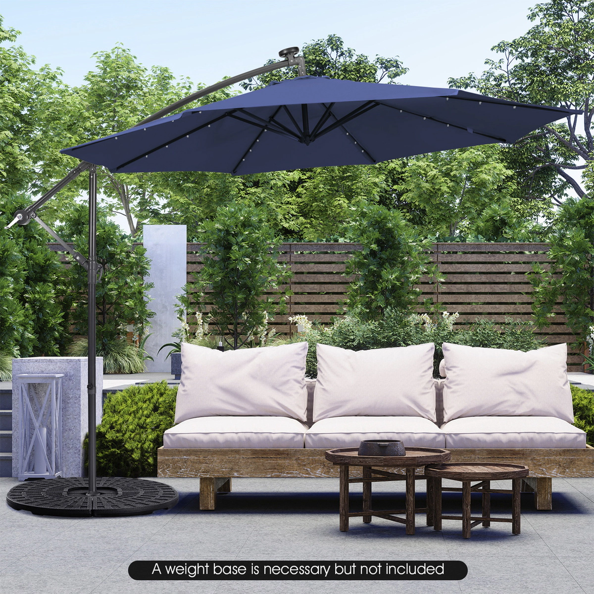SUGIFT Solar Powered Cantilever Patio Umbrella with Tilting System and 32 LED Lights 10-ft Navy