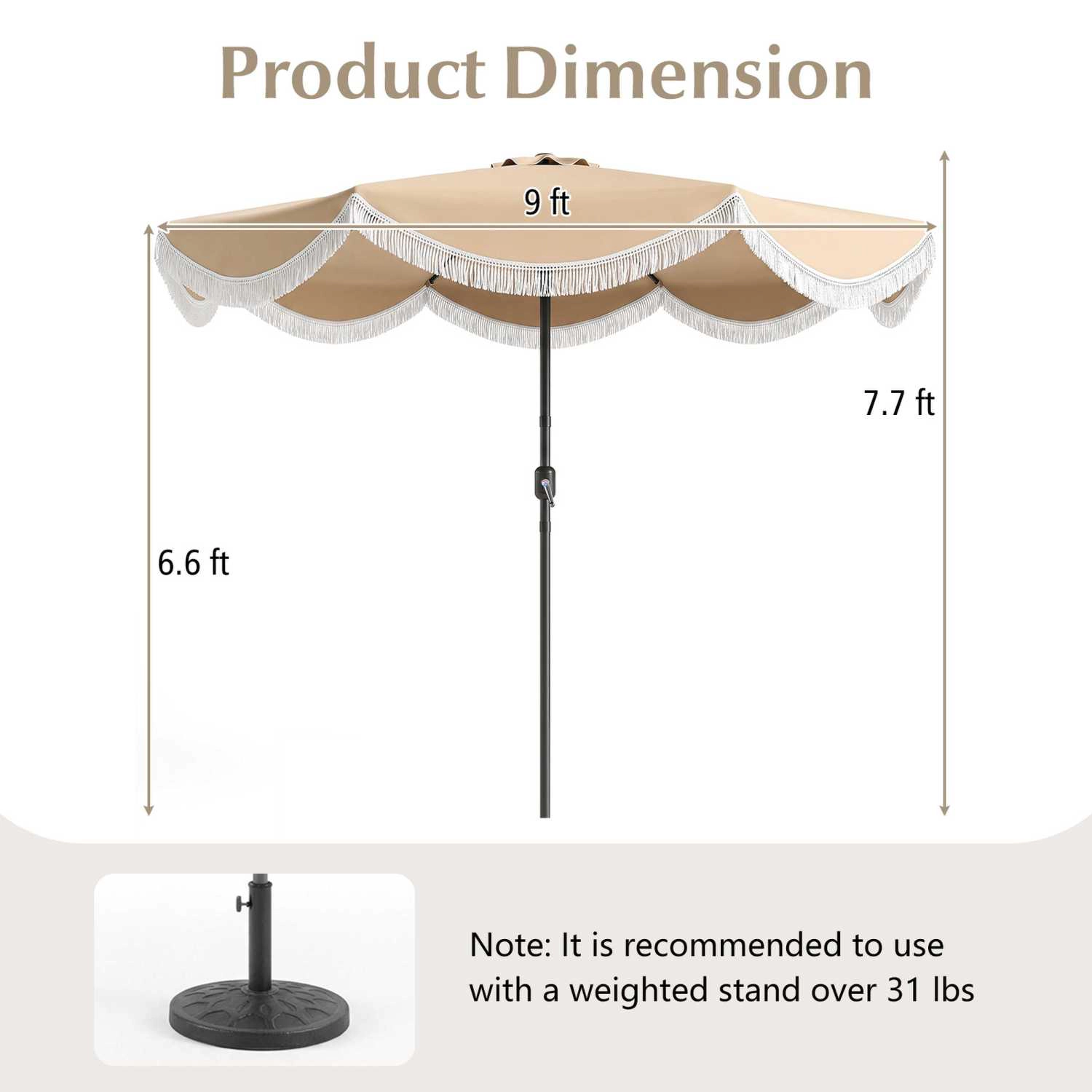 SlickBlue 9 FT Outdoor Patio Umbrella with Tassel Fringe and Tilt Canopy