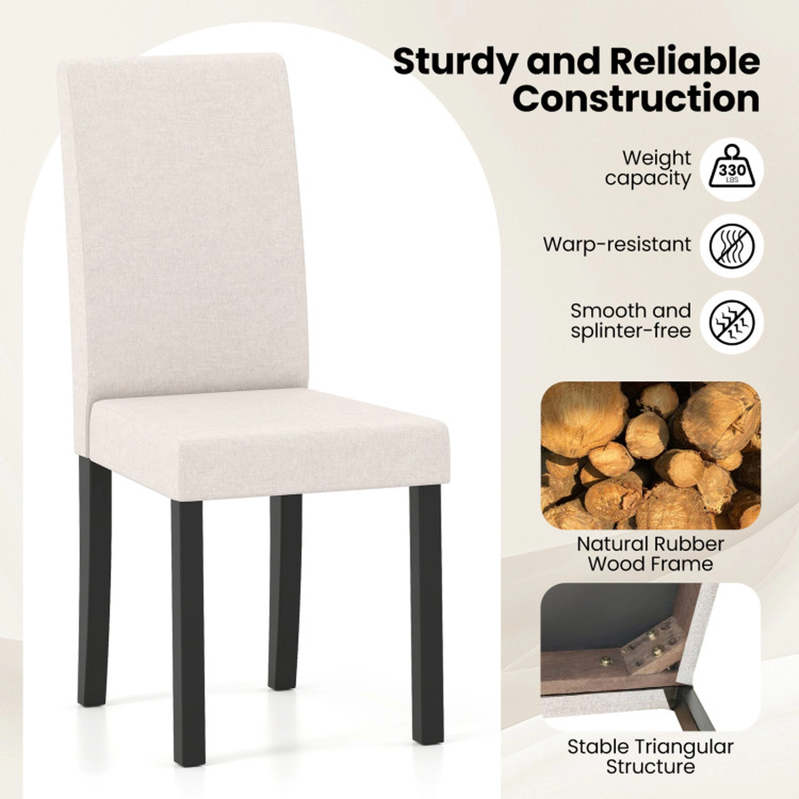 SUGIFT Set of 2 Mid-Century Modern Fabric Upholstered Parson Dining Chairs 330-Lb Capacity Beige