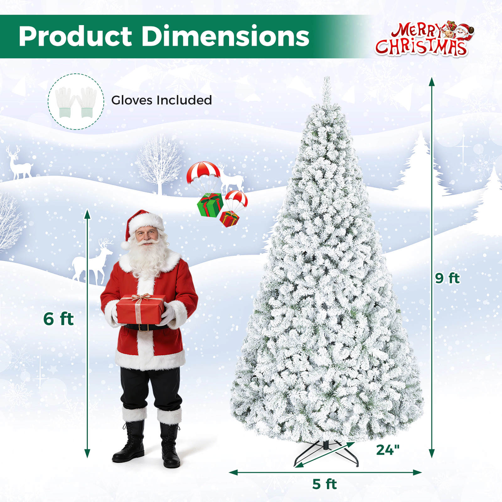 Costway 6 FT Snow Flocked Artificial Christmas Tree with 600 Realistic Branch Tips & Stand