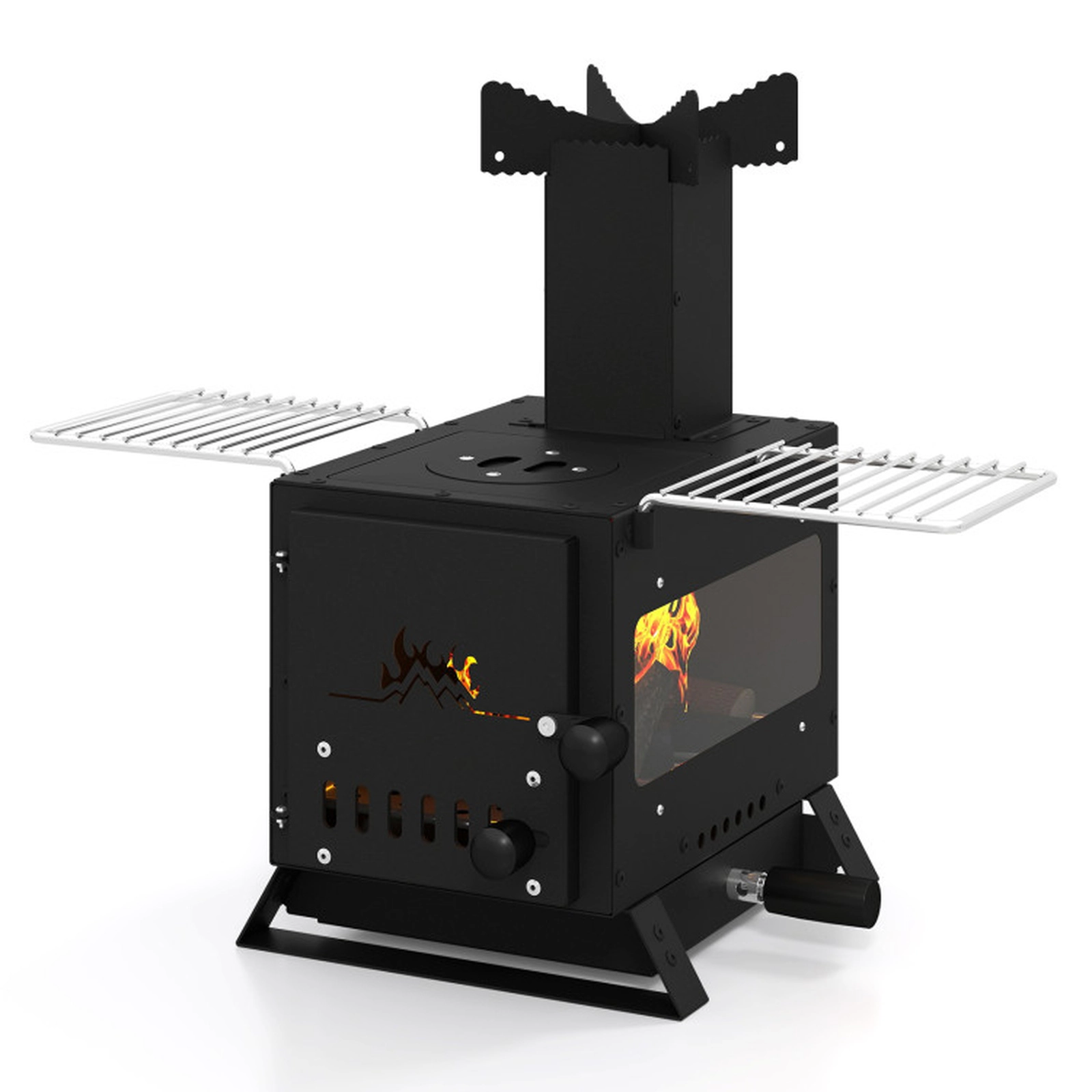 SUGIFT Portable Wood Burning Stove Mini Heater Burner with Pot Rack and Oven Pan 21.5-in Wide Black