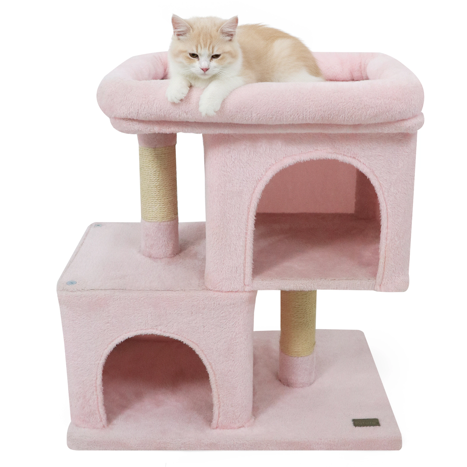 SUGIFT 25.5-in Pink Space-Saving Modern Cat Tree Tower with 19-in Perch 2 Condos and Sisal Posts