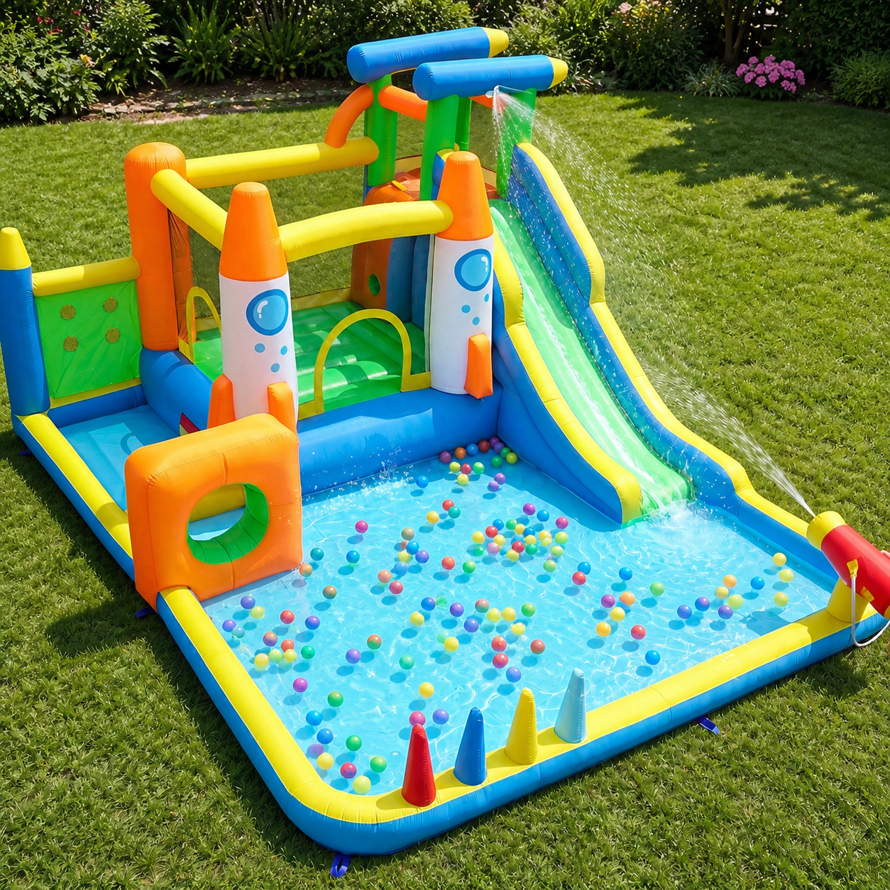 SUGIFT 10-in-1 Inflatable Bounce House with Water Slide Tunnel Ball Pit and Splash Pool for Backyard