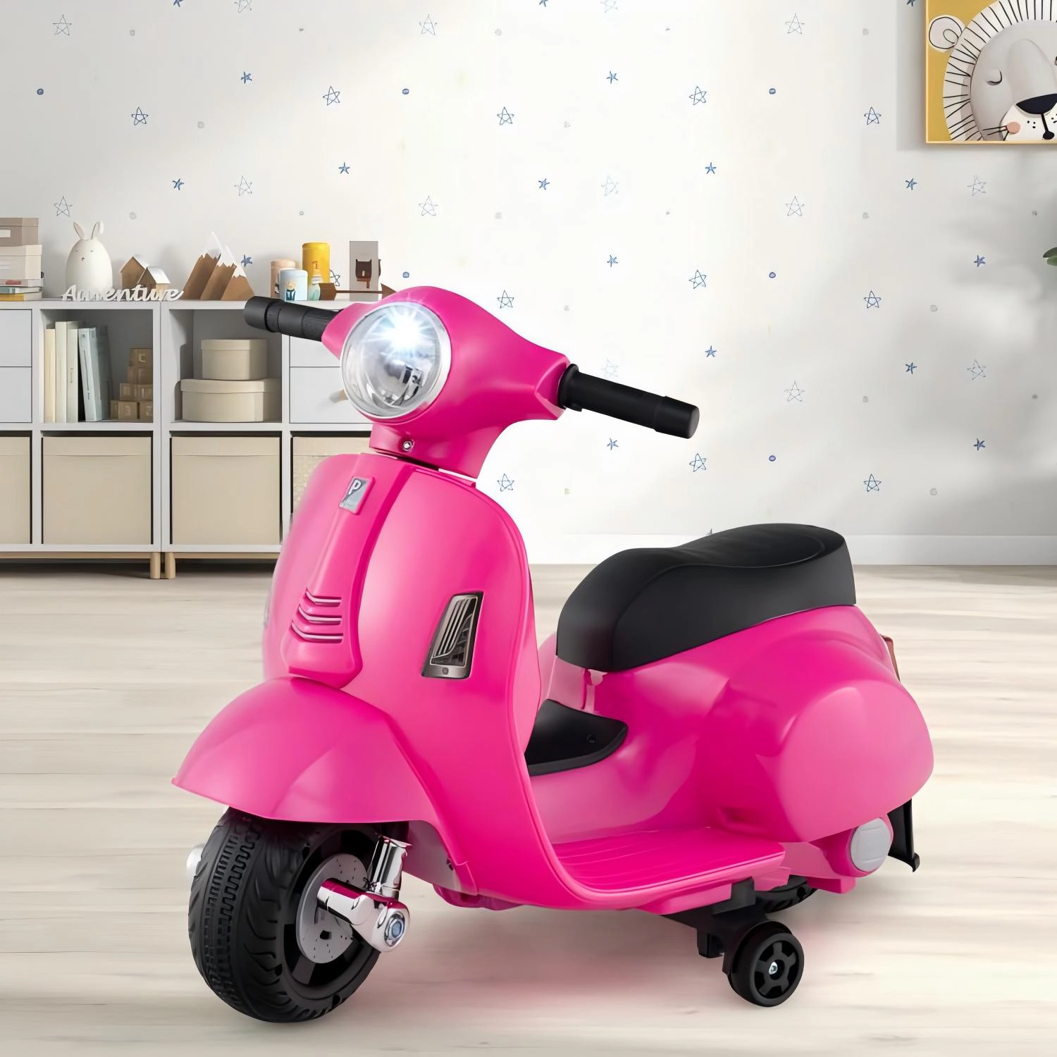 SUGIFT Toddler Pink 6V Ride On Motorcycle with LED Headlight and Training Wheels 26-in W 55-lb Rider Capacity