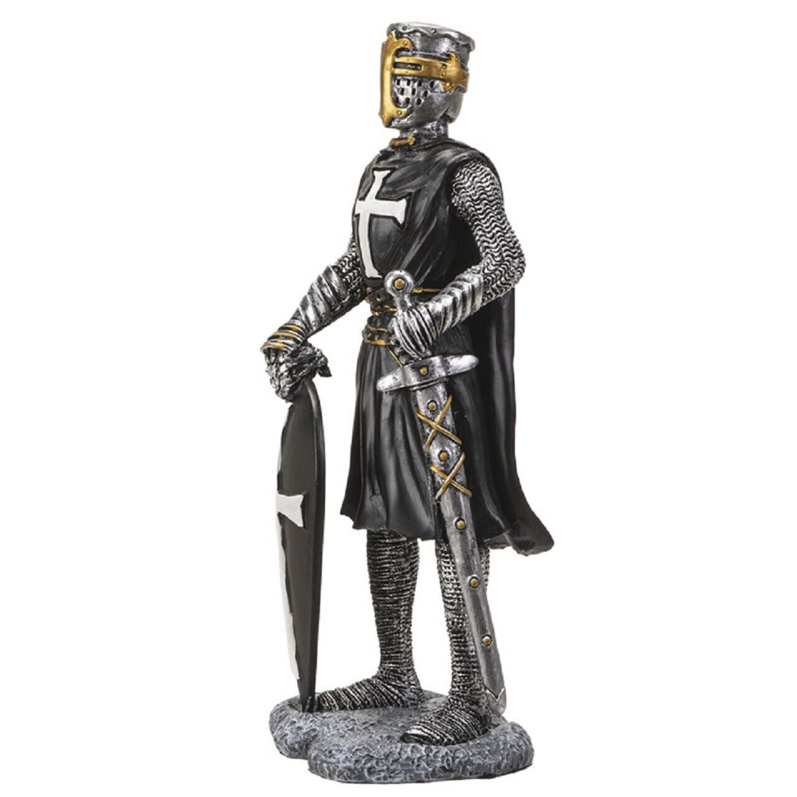 Pacific Giftware Crusader Knight with Shield Figurine 8 Inch Black