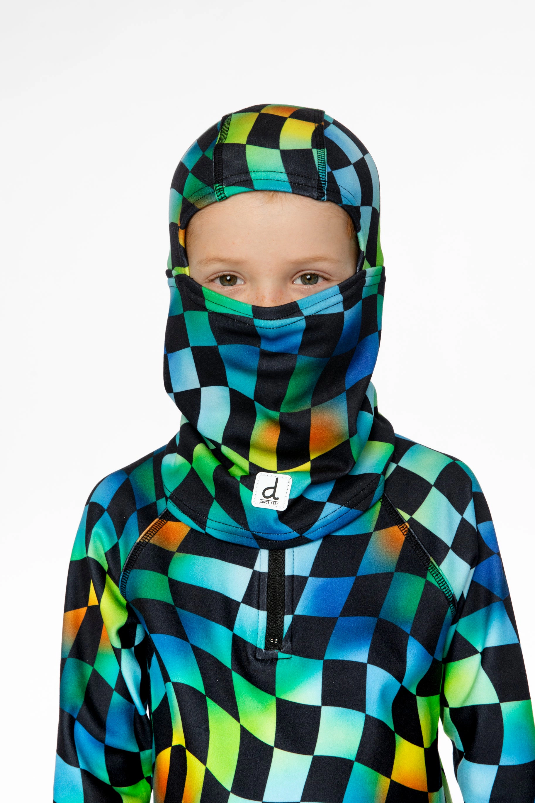Deux par Boys Brushed Jersey Checkered Print Balaclava with Reflective Patch