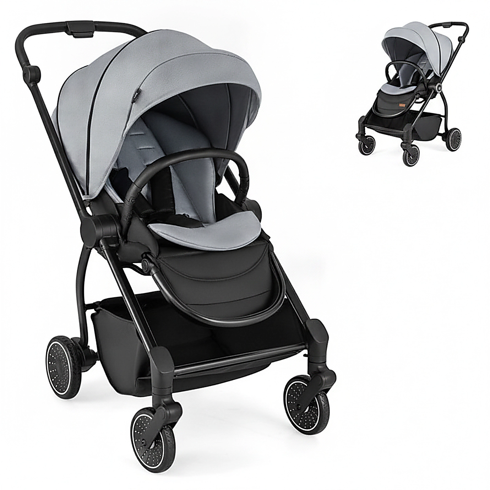 SUGIFT Gray 33-lb Capacity Foldable Infant Pram Stroller with Reversible Seat and Washable Cushion