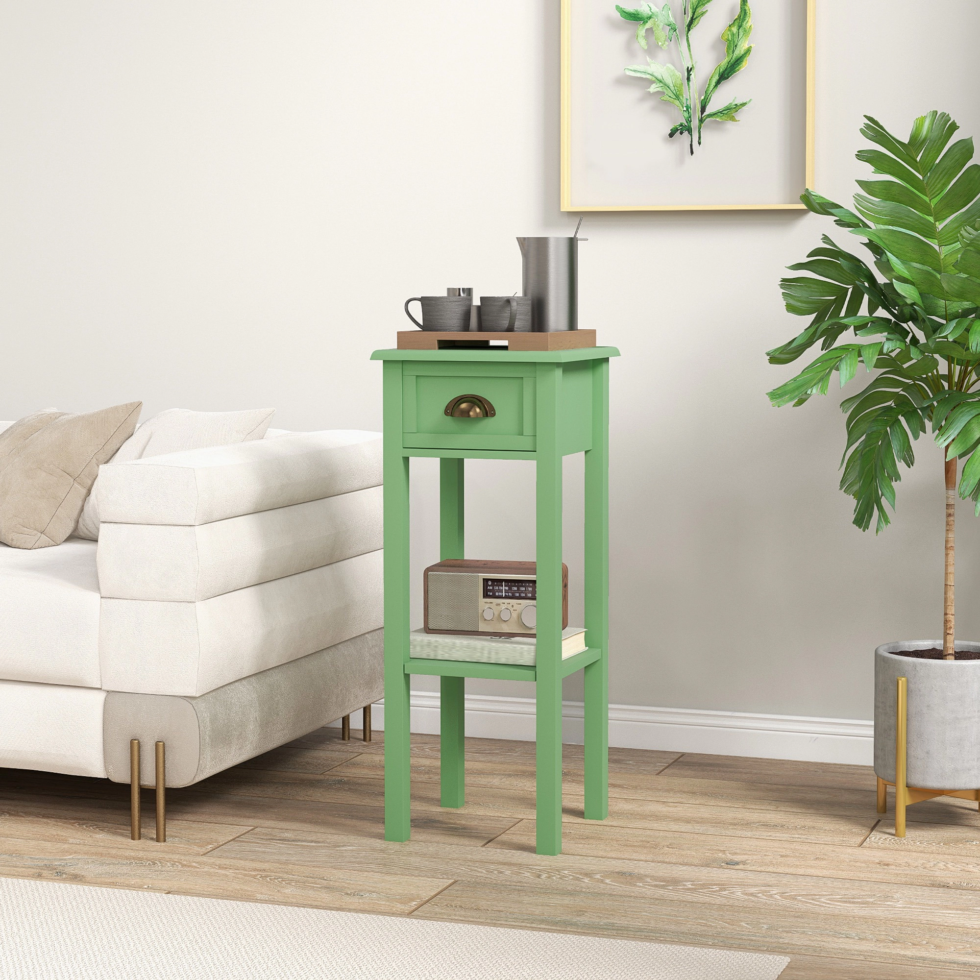 HONGGE 2-Tier Side Table with Drawer and Shelf, End for Living Room Hallway