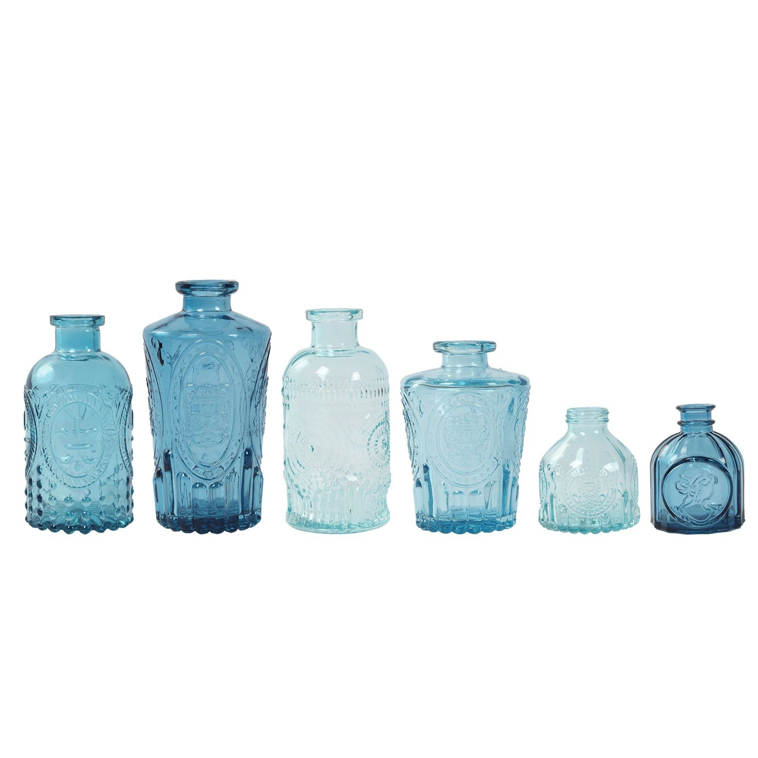 Home Collection Set of 6 Embossed Glass Flower Vases