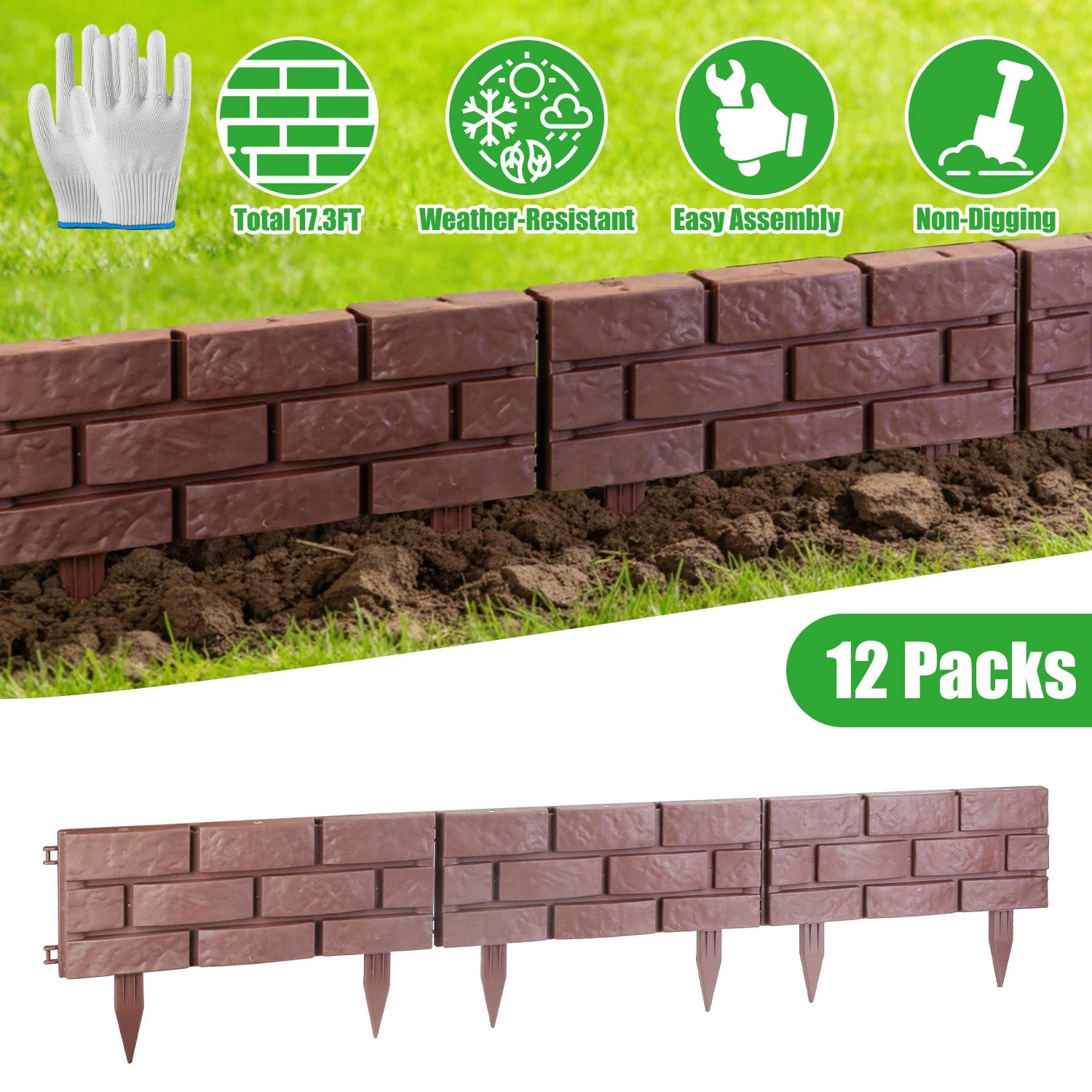 GBruno 12-Pc Stone-Look Garden Edging Panels