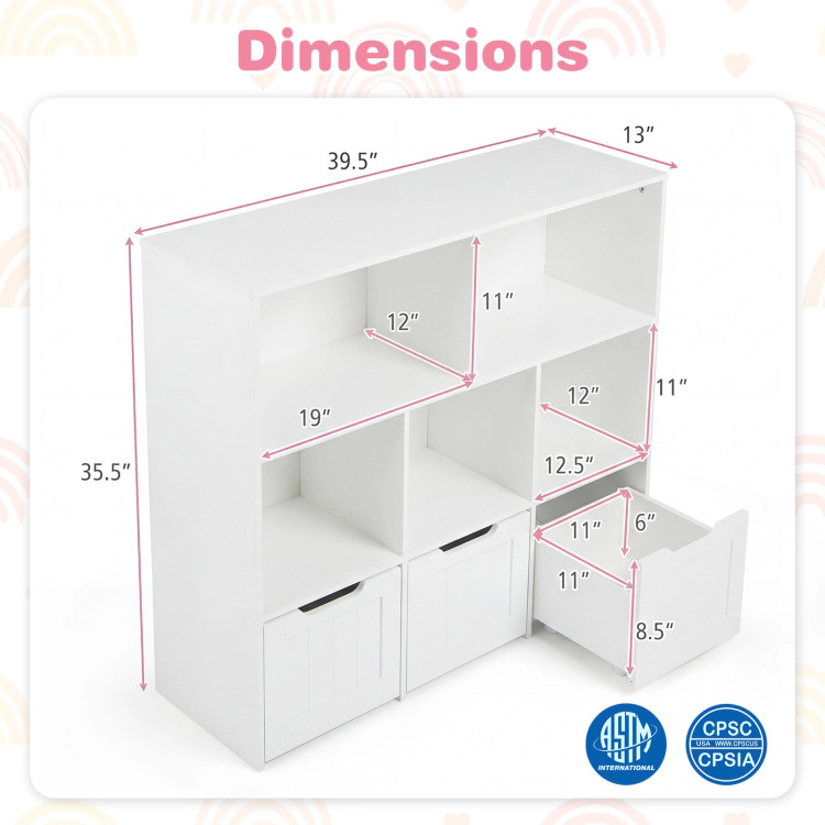 Hivvago Toy Storage Organizer with 3 Movable Drawers and 5 Open Cubbies for Playroom