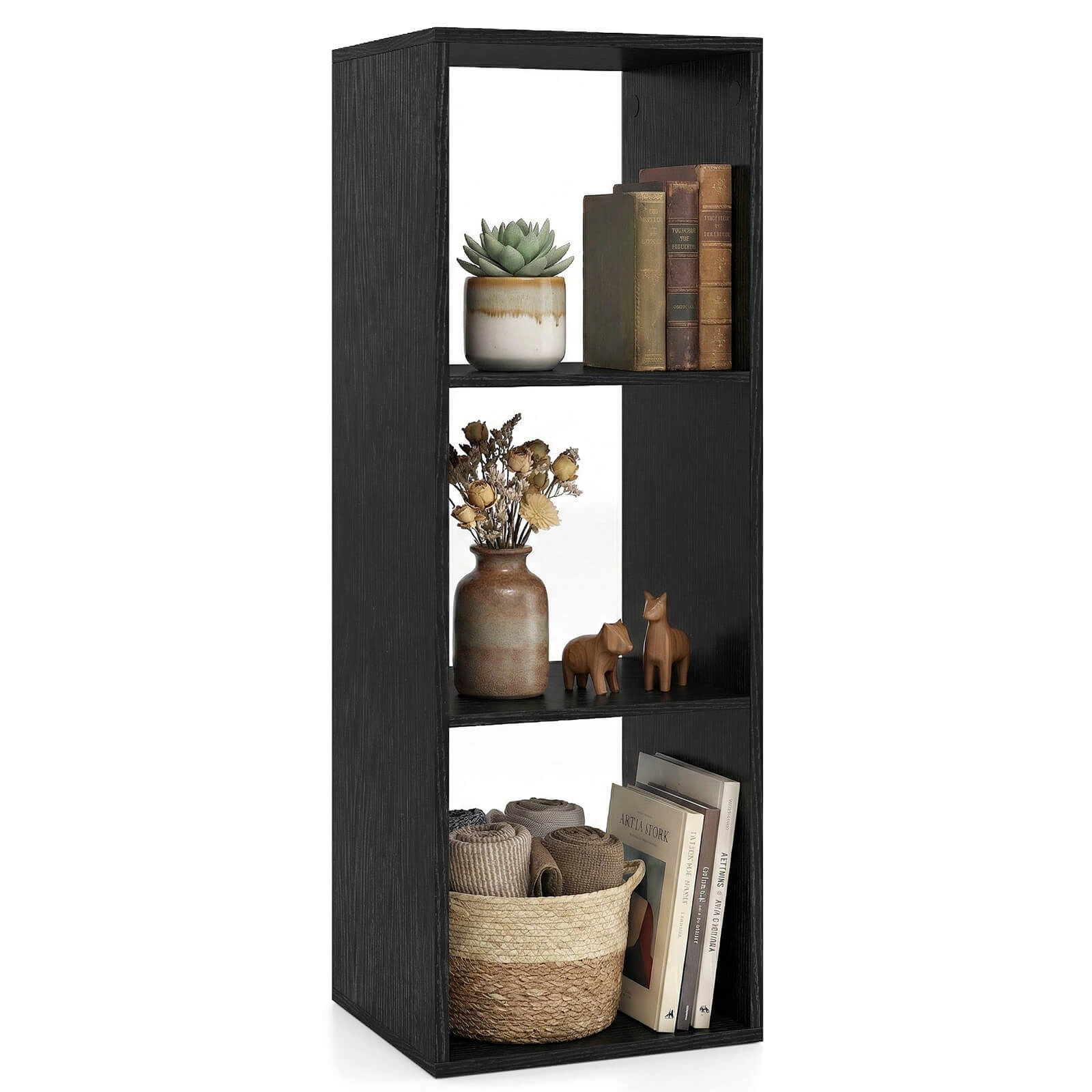 Costway 3-Cube Bookshelf,Modern Vertical Bookcase with Back Guardrail & Anti-tipping Kits Coffee