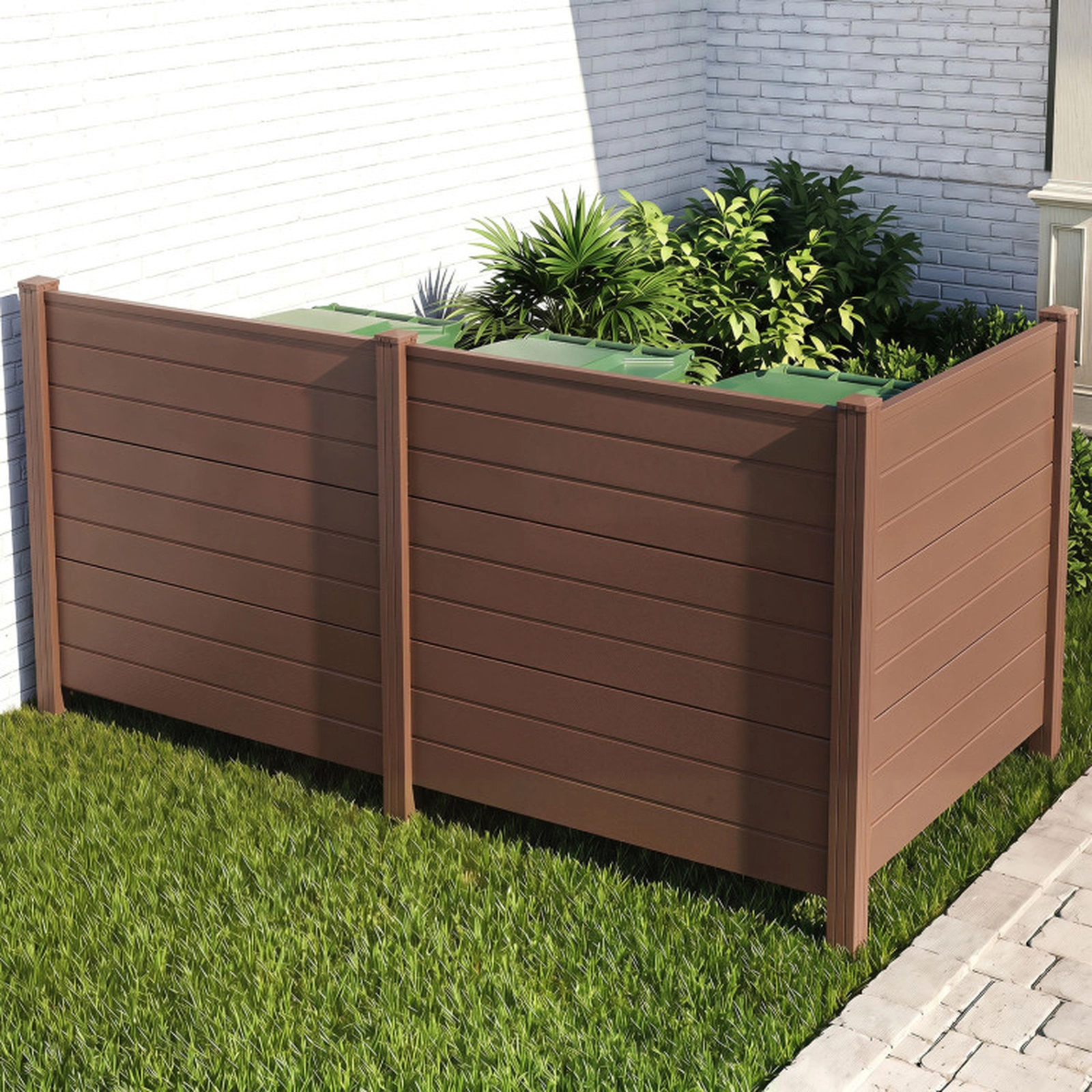 SUGIFT Set of 2 48 x 38-in Brown 3-Panel Air Conditioner Fence Outdoor Privacy Screen with Ground Stakes