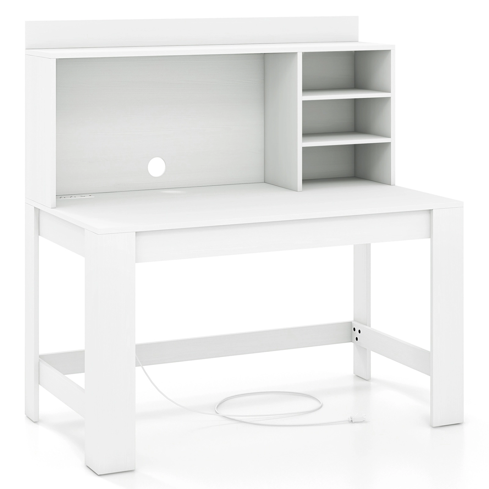 SUGIFT White Computer Desk with Hutch, 3 Shelves, Charging Station, USB and Type-C Ports