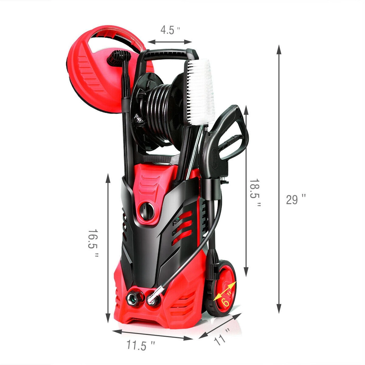 SUGIFT 3000-PSI 2-GPM Red Electric Pressure Washer with Patio Cleaner Hose Reel and 5 Steel Nozzles