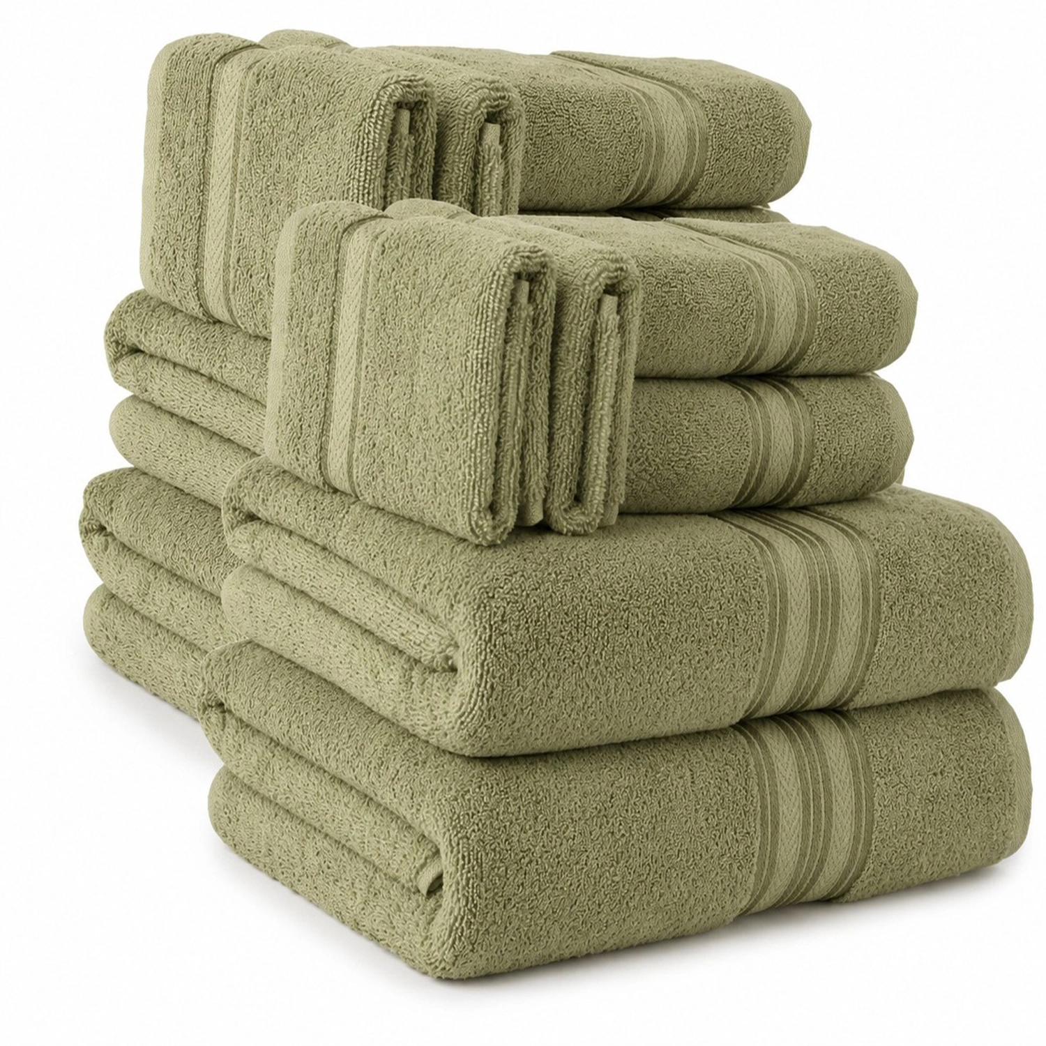 Plazatex 100% Premium Cotton Textured Border Ultra Soft Absorbent Piece Bathroom Towel Set Safari