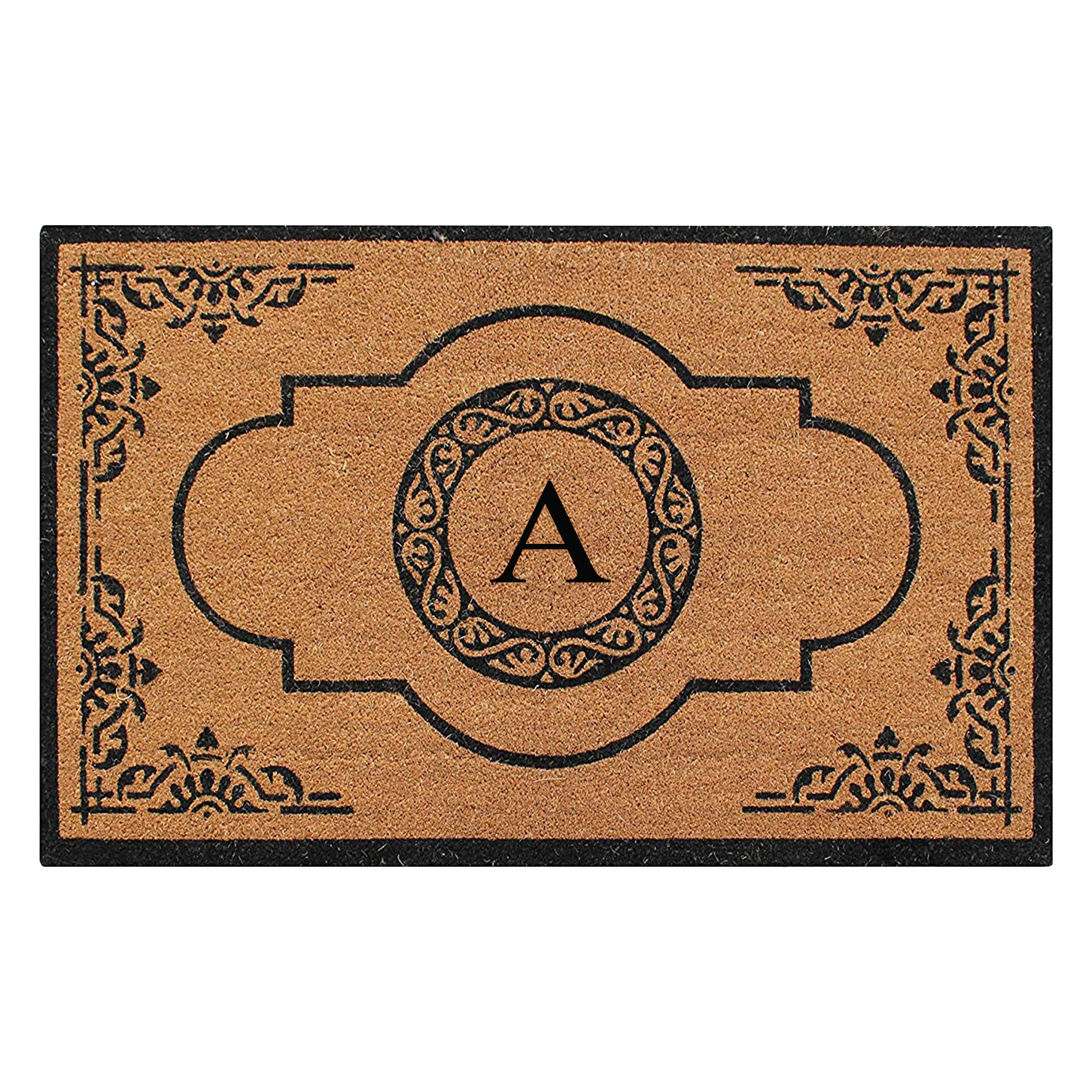 A1 Home Collections Natural Coir Monogrammed Welcome Doormat Heavy Duty Vyl Back 30 x 48 Letter M