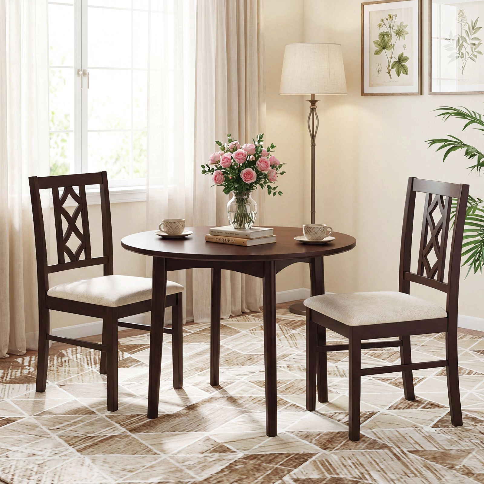 SlickBlue Rubber Wood Dining Chairs Set of 2, Faux Linen Upholstery