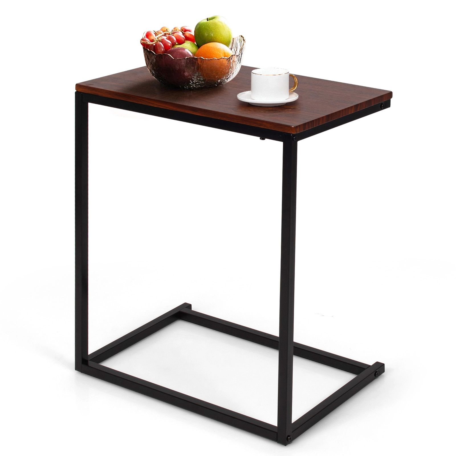 SUGIFT L-Shaped Beside Sofa Laptop Holder End Table 26-in Tall 250-lb Capacity Brown Dark Brown Steel MDF 1-Piece