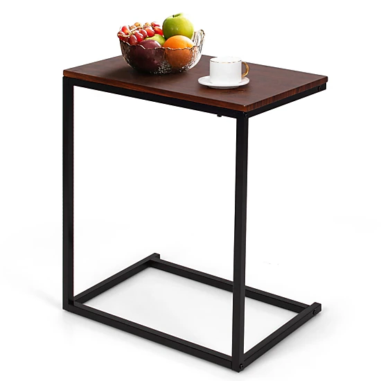 SUGIFT L-Shaped Beside Sofa Laptop Holder End Table 26-in Tall 250-lb Capacity Brown Dark Brown Steel MDF 1-Piece
