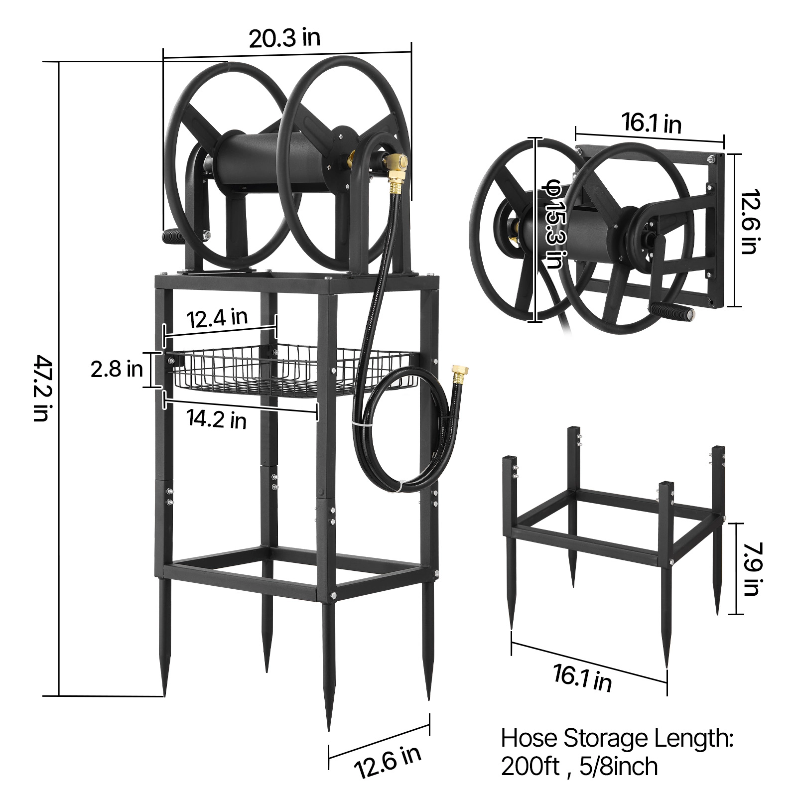 HONGGE Heavy-Duty Wall Mounted Garden Hose Reel Holds 5/8-inch Hose Outdoor Winder