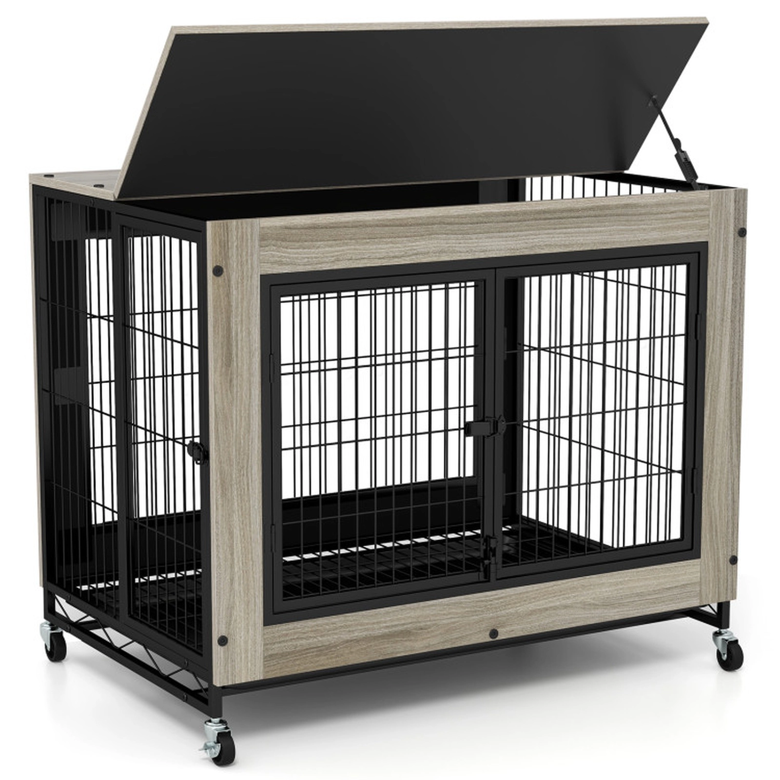 SUGIFT Gray 66-lb Tabletop Capacity Industrial Dog Kennel with Flip-up Top 3 Doors and Removable Tray