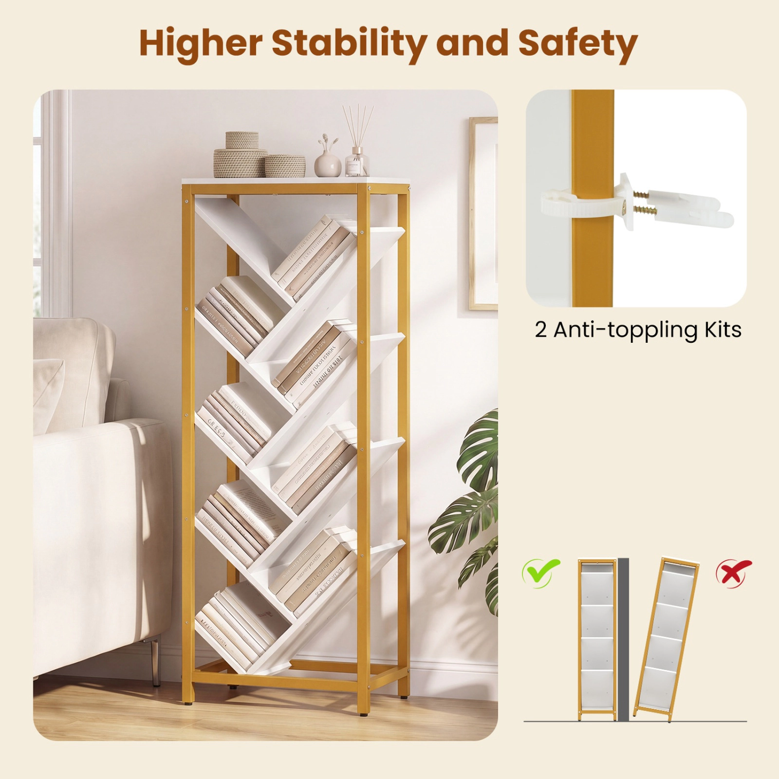 SUGIFT 9-Tier Freestanding Tree Bookcase for Hardcover Books 42-in Tall 132-lb Total Capacity 22-lb Shelf Capacity White