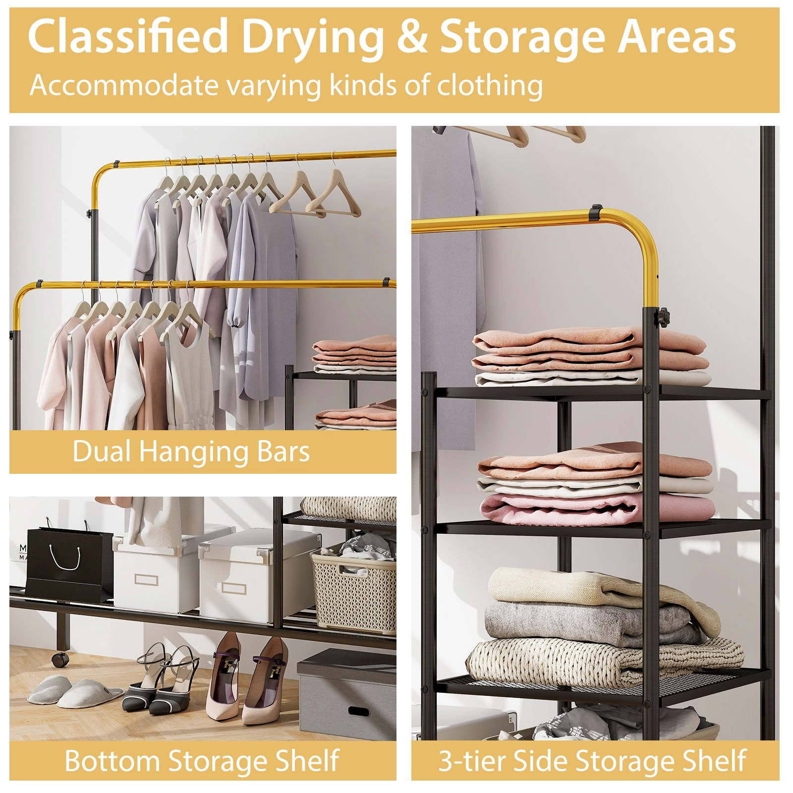 Slickblue Adjustable Garment Rack with Shelves and Wheels