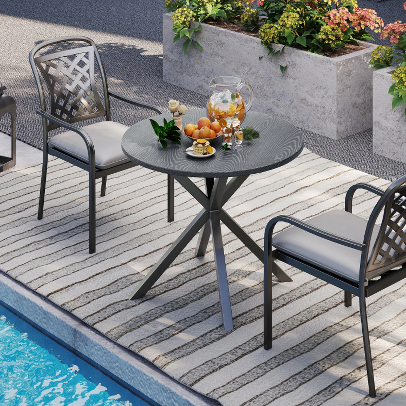 SUGIFT 33.5-Inch Black Round Outdoor Bistro Table, Wood-Look Top, X-Legs