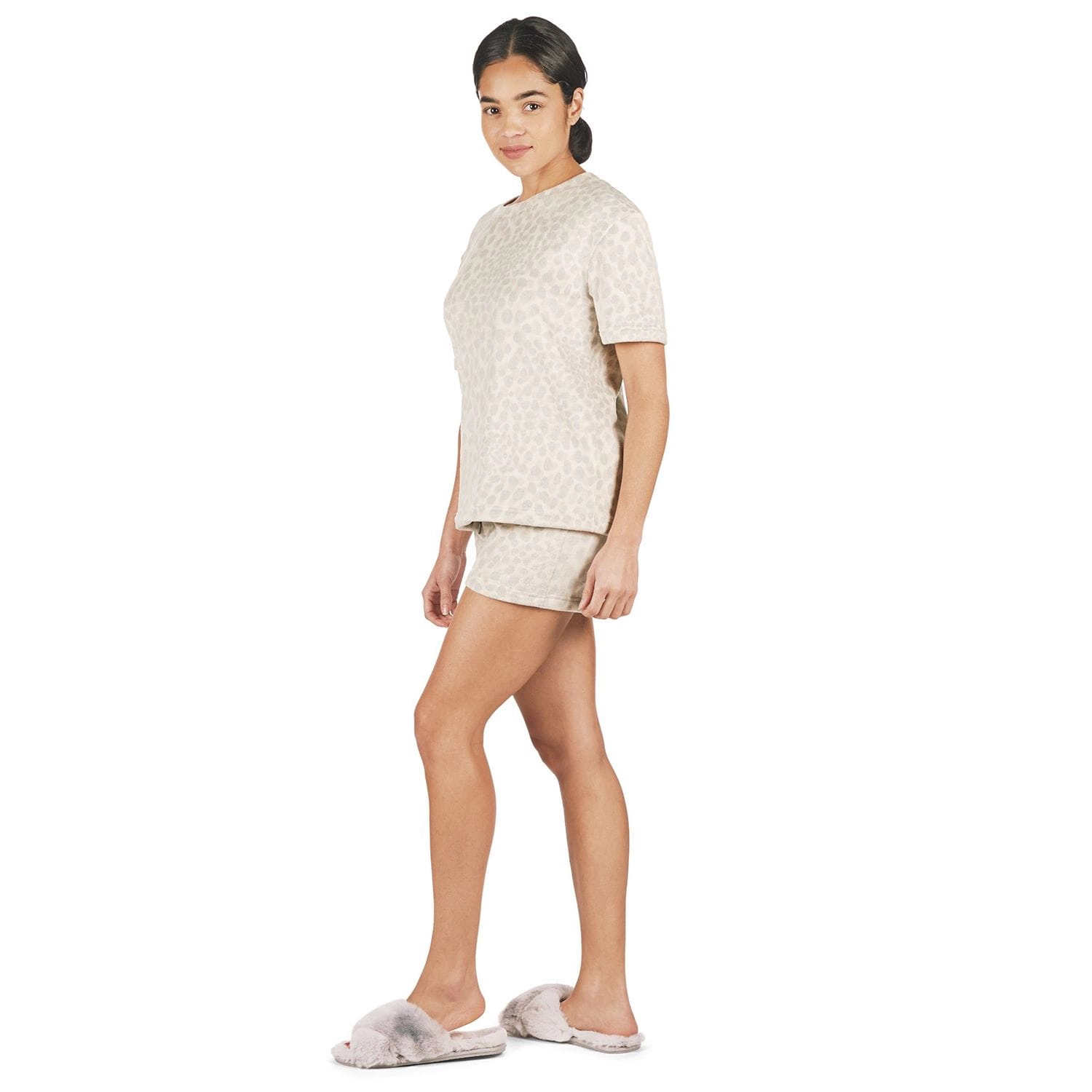 MeMoi Women's 2 Piece Leopard Print Velour Short Pajama Set