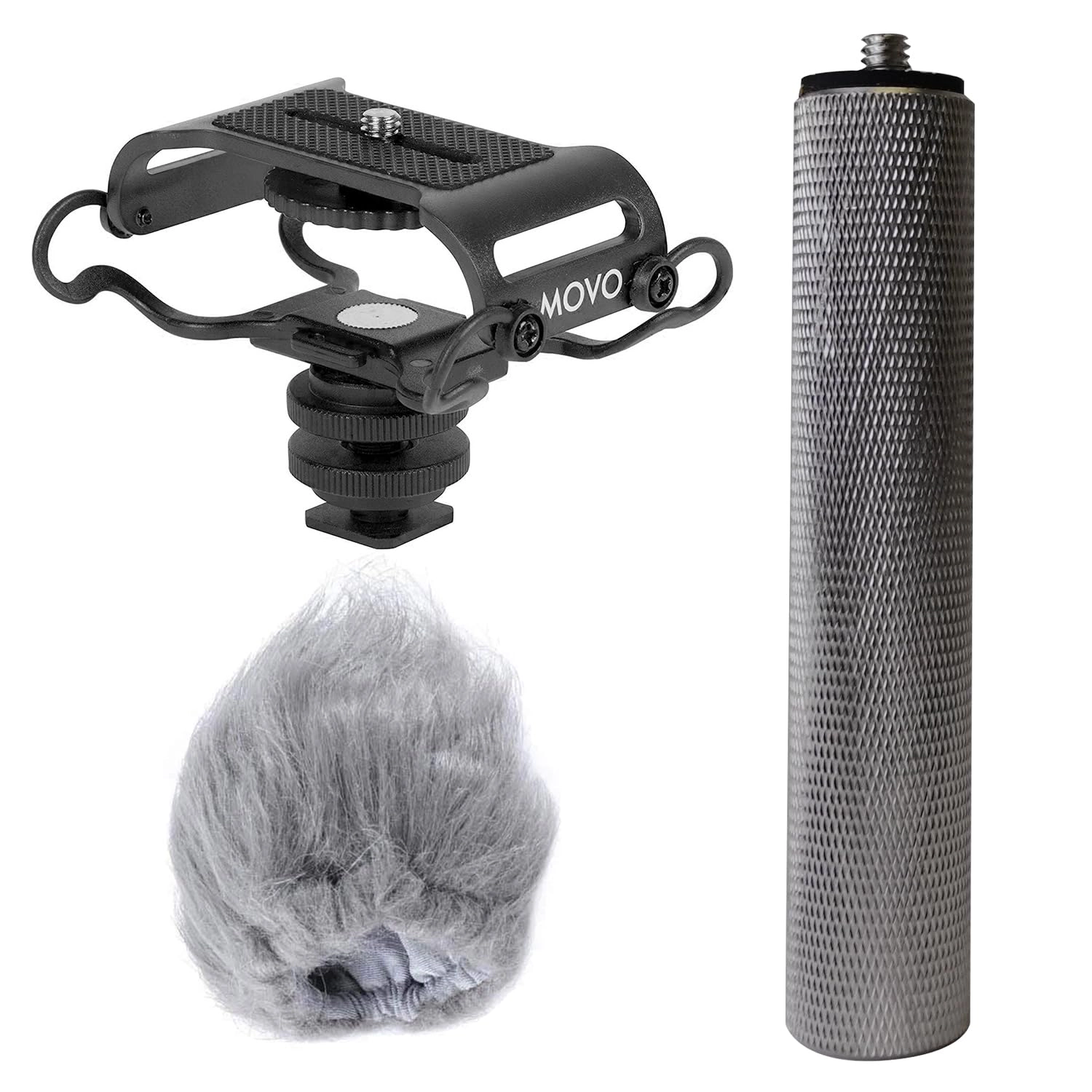 Movo AEK-Z4 Handy Portable Recorder Accessory Kit with Mic Grip, Shock Mount, and Deadcat Windscreen for Zoom H1n, H2n