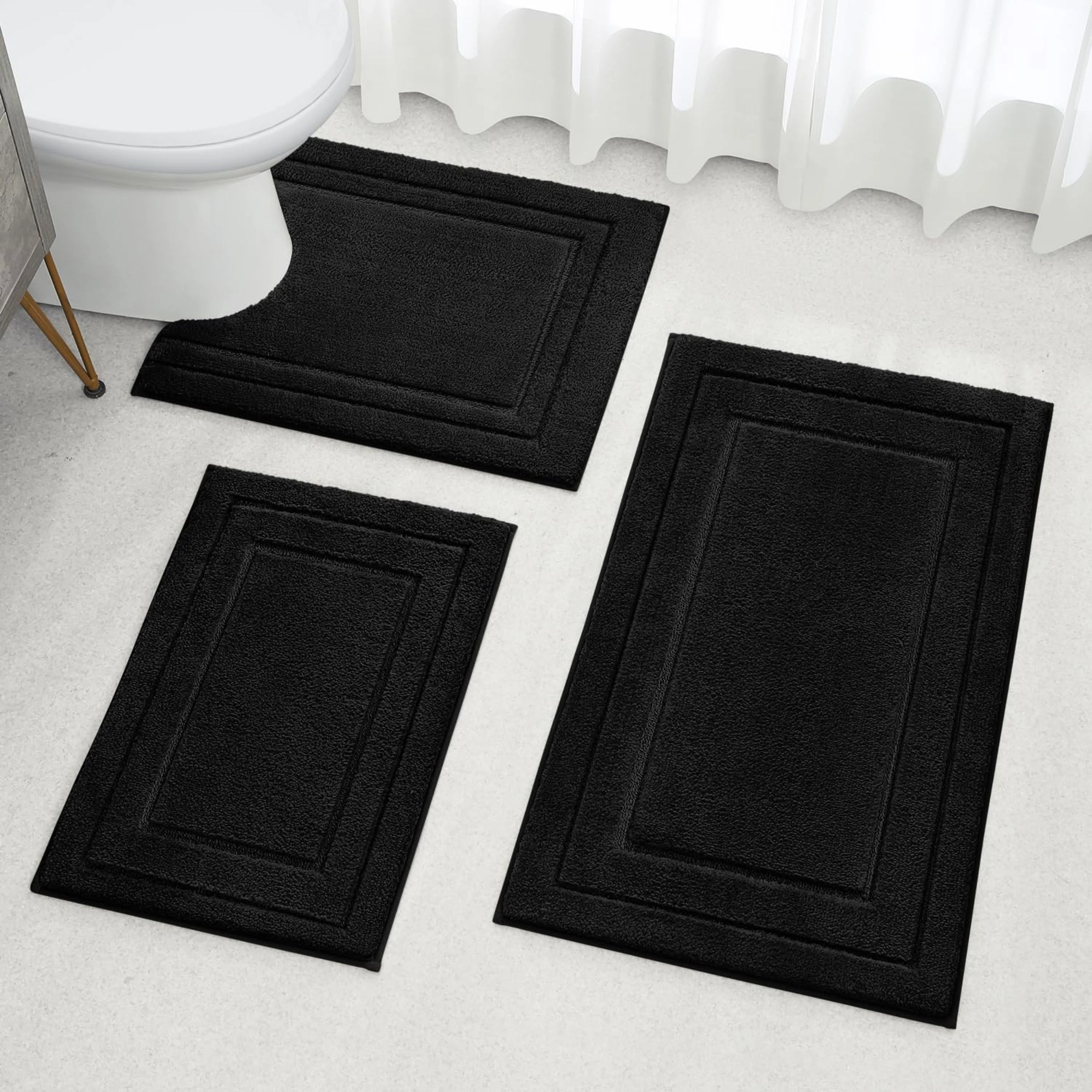 Stock Preferred Pack of 3 Absorbent Plush Microfiber Non Slip Bathroom Rug Set